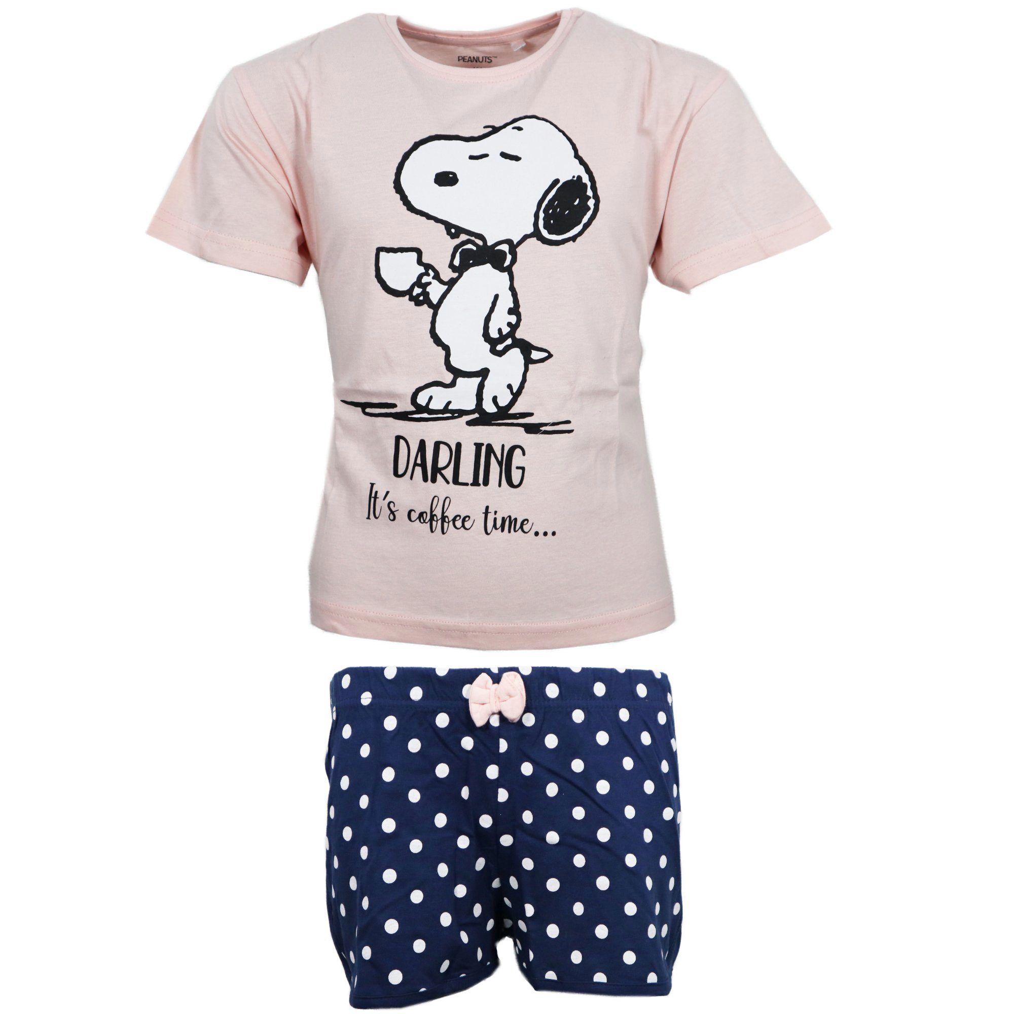 Schlafanzug Snoopy Mädchen kurzarm Pyjama Shirt Shorts