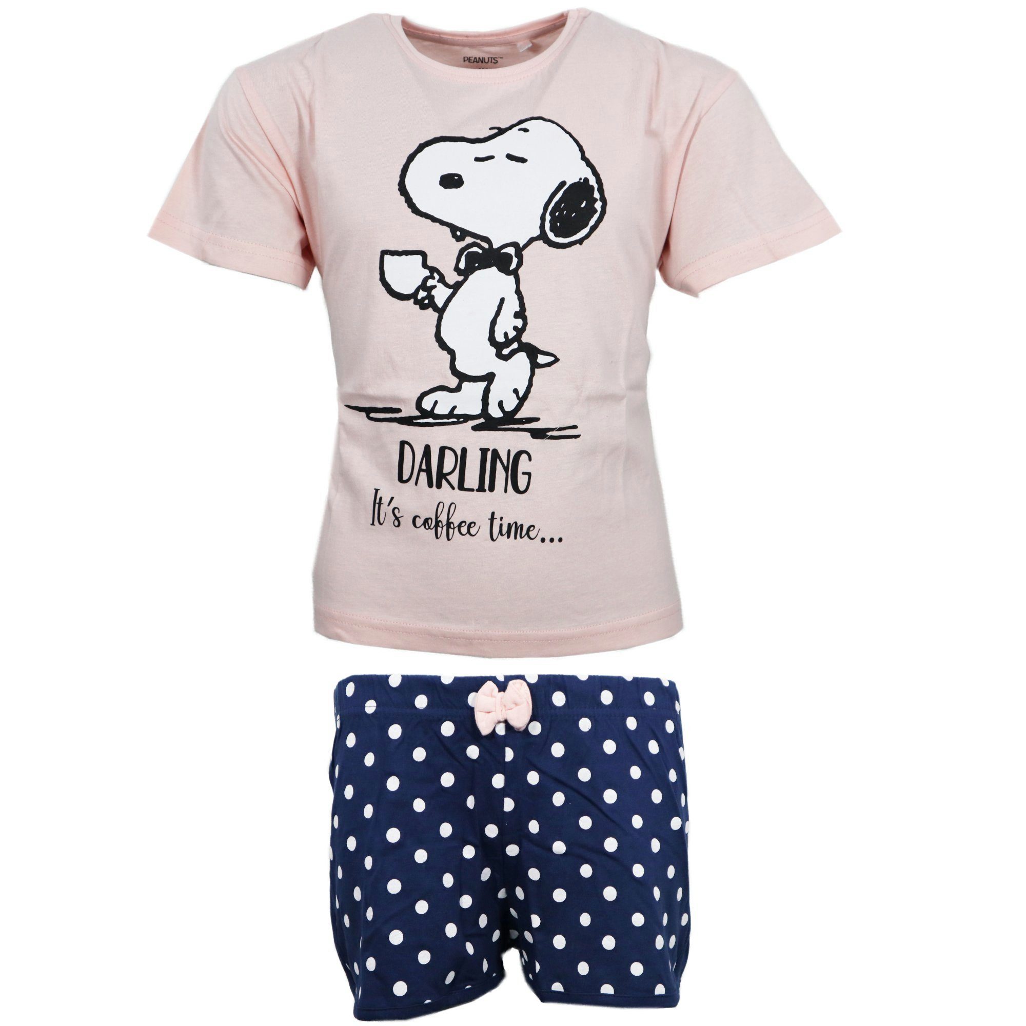 Snoopy Schlafanzug Snoopy Mädchen kurzarm Pyjama Shirt Shorts Gr. 134 bis 164, Baumwolle