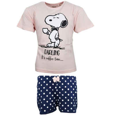 Snoopy Schlafanzug Snoopy Mädchen kurzarm Pyjama Shirt Shorts Gr. 134 bis 164, Baumwolle