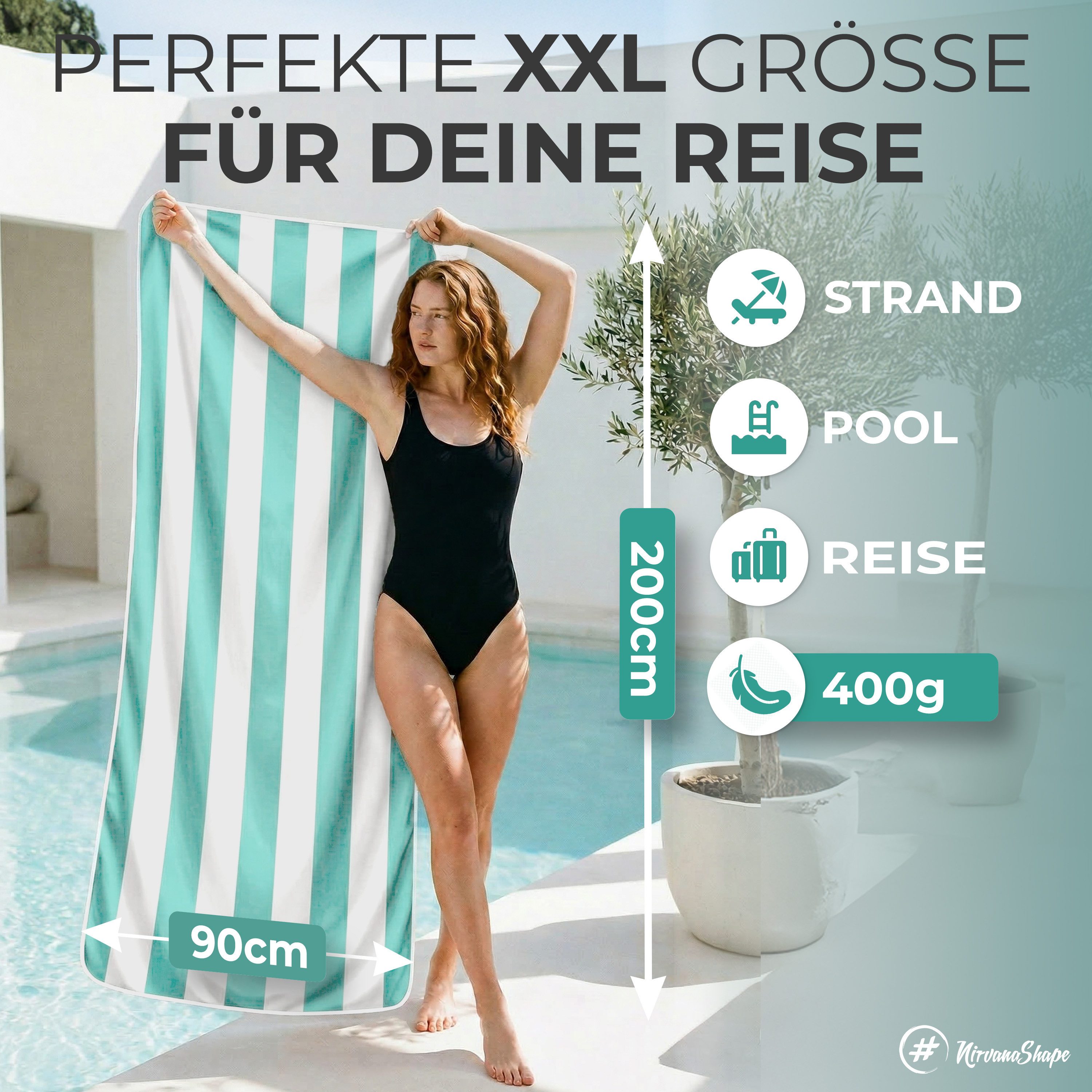 NirvanaShape Strandtuch Reise Handtuch Strandtuch XXL - Strandhandtuch, Mikrofaser Badetuch