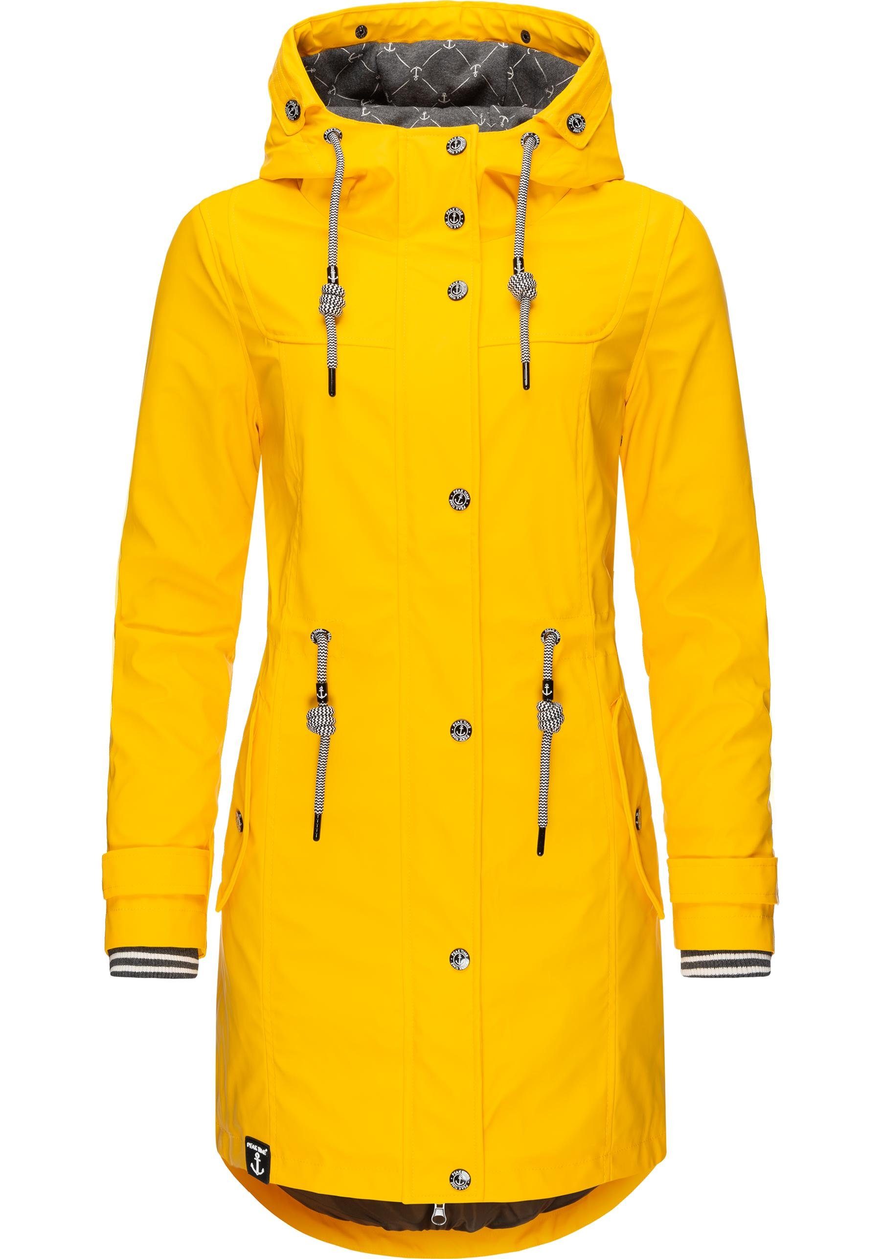 Damen Regenmantel TIME PEAK für taillierter L60042 stylisch dottergelb Regenjacke