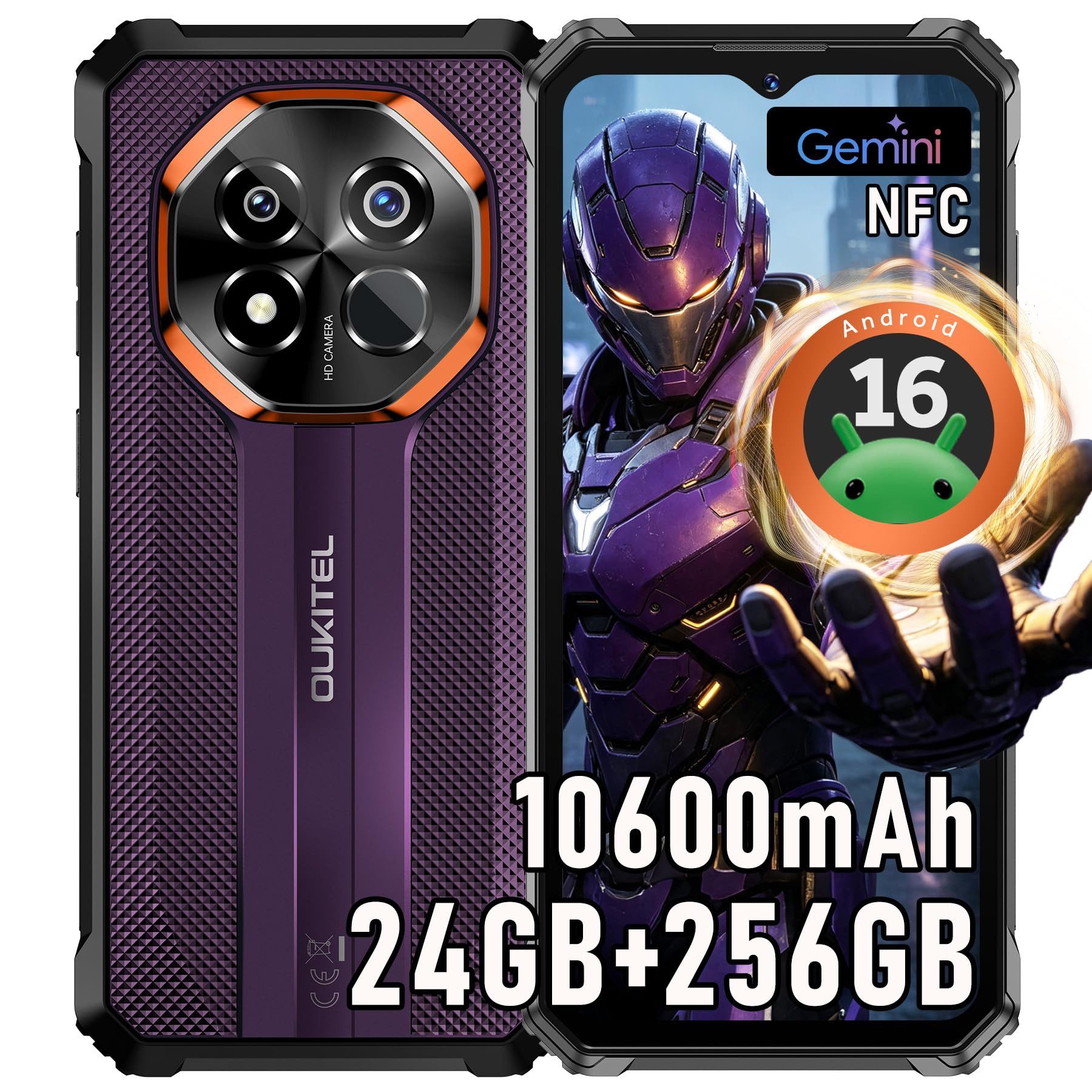 OUKITEL G7 Outdoor Handy Ohne Vertrag 10600mAh akku Android 16 Smartphone (16,56 cm/6.52 Zoll, 256 GB Speicherplatz, 64 MP Kamera, 10600mAh, 24GB+256GB, IP68/IP69K, 64MP Kamera, NFC, GPS)
