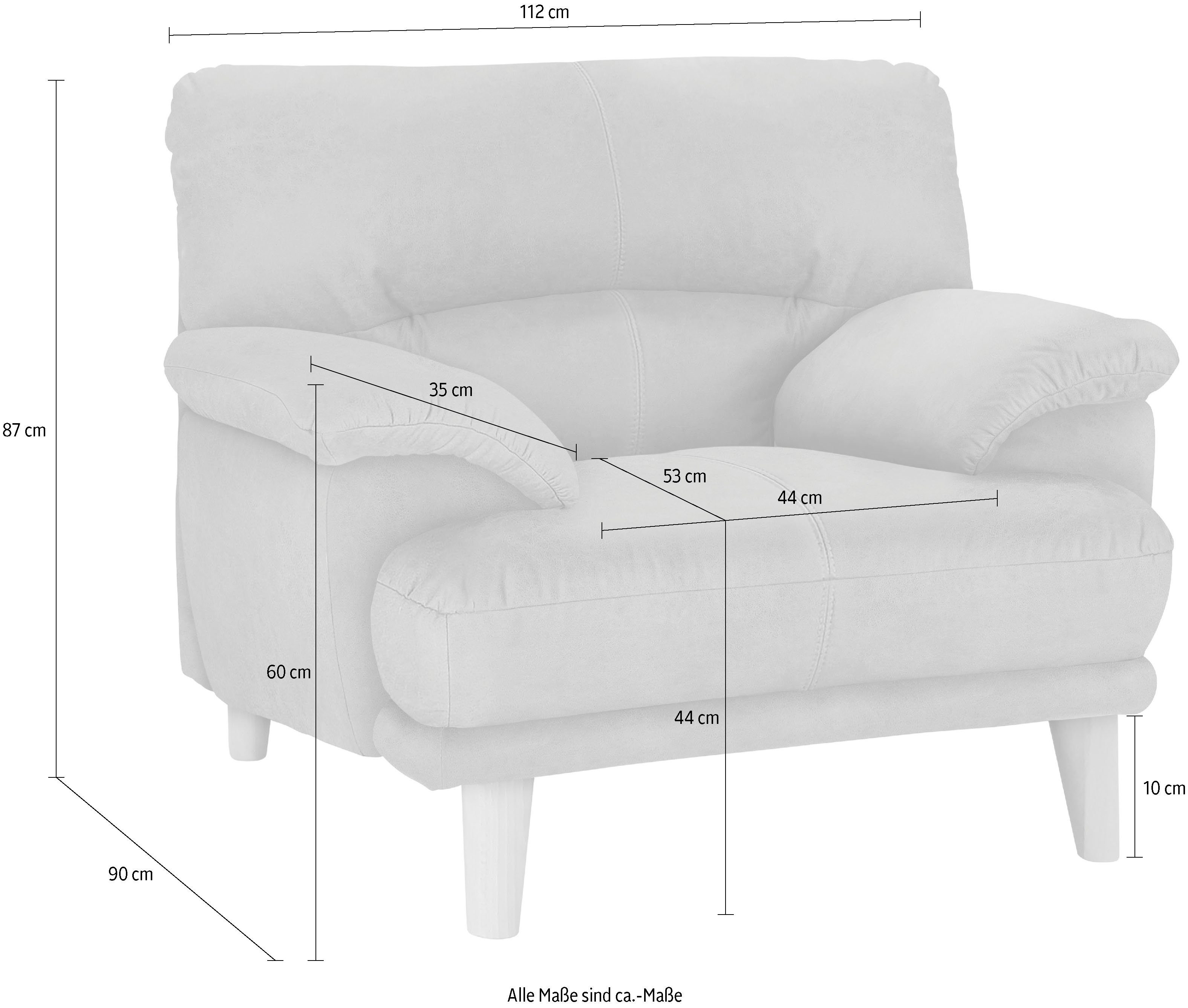 TRENDMANUFAKTUR Sessel Cecilia, Loungesessel, italienisches Design, bequeme Armlehnen, aufwendige Rückenverarbeitung für hohen Sitzkomfort, Holzfuß