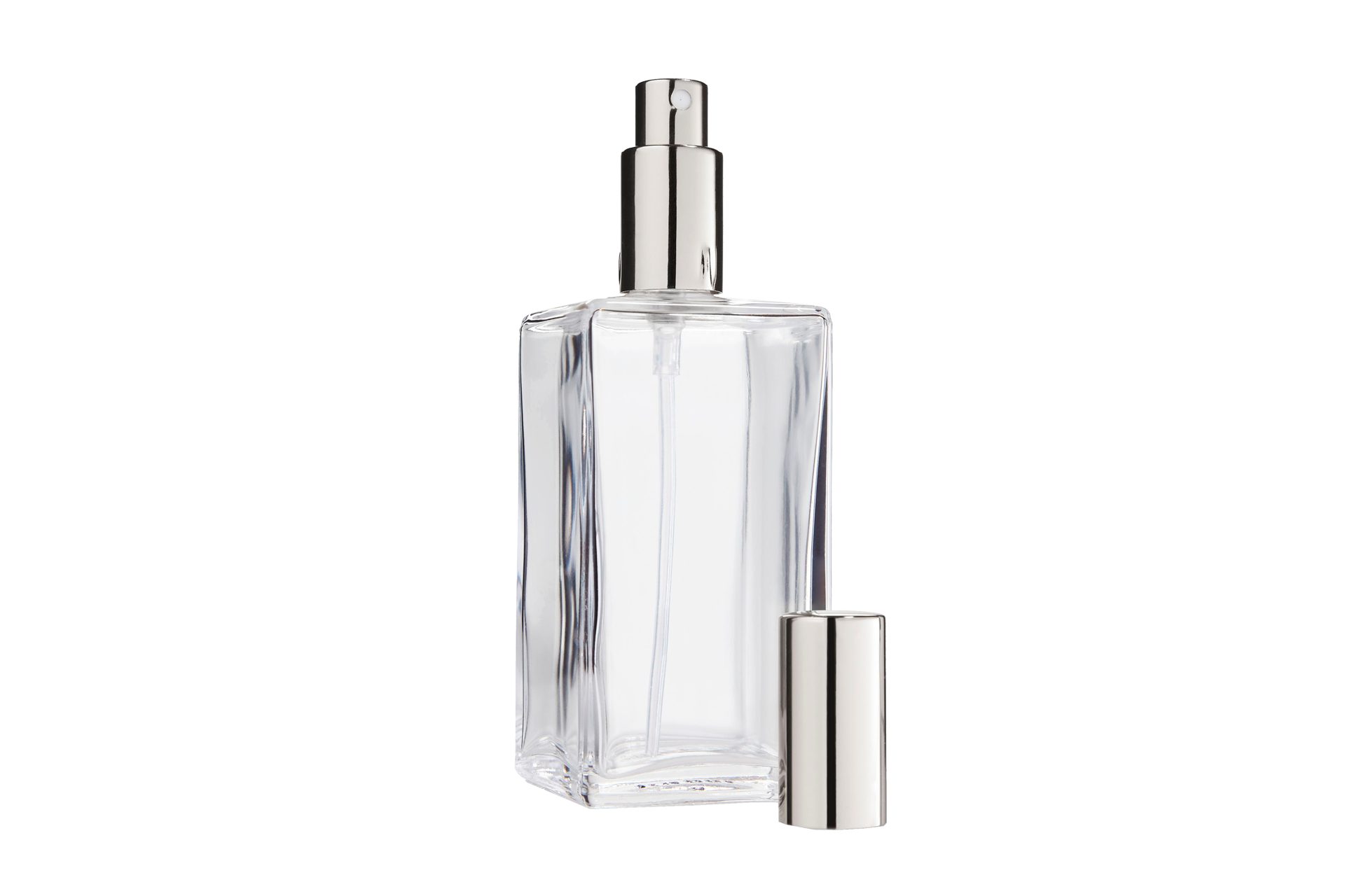 Fantasia Beauty Parfümzerstäuber Tischzerstäuber, Glas-Flasche, eckig, mit Zerstäuberpumpe chromfarben (1 St)