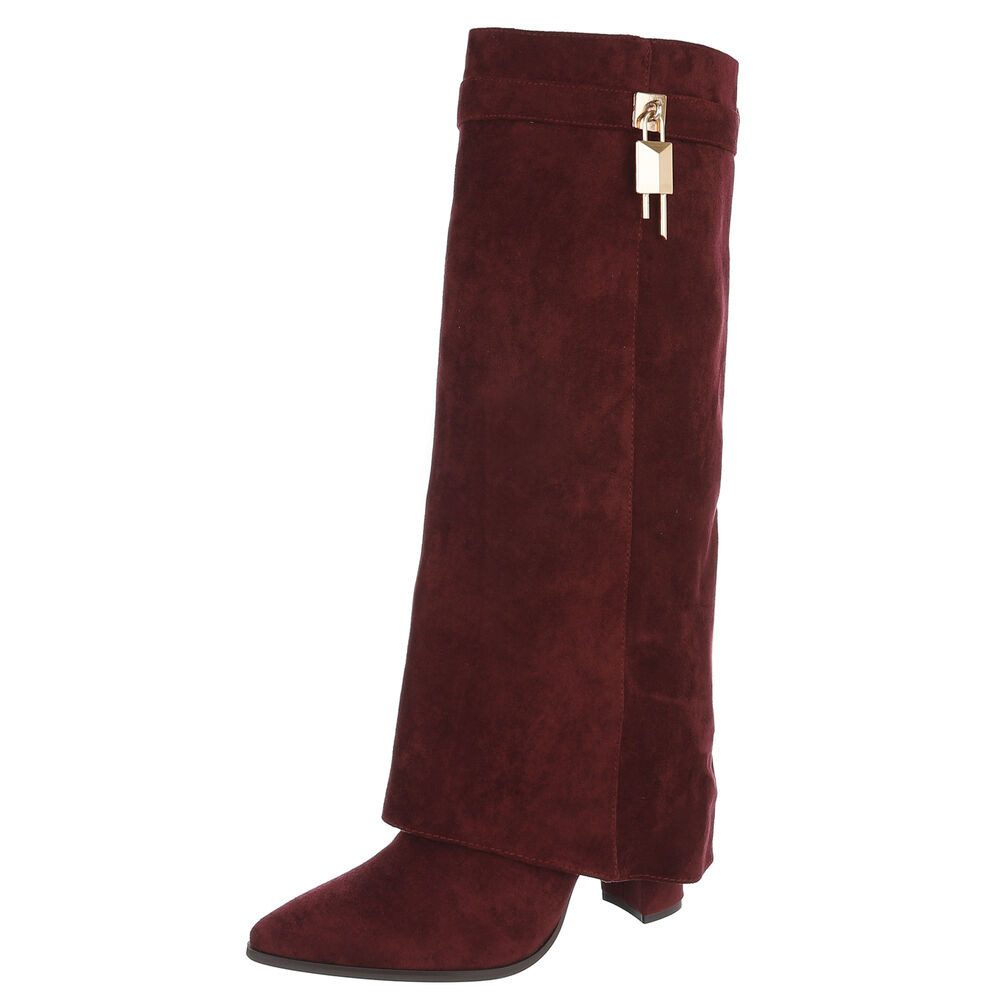 Ital-Design Damen kniehohe Stiefel mit Schloss-Detail und Blockabsatz High-Heel-Stiefel (92125428) Blockabsatz Stiefel in Weinrot