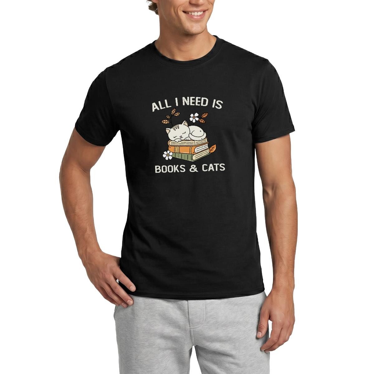 Spreadshirt T-Shirt All I Need Is Books & Cats, Katze Und Bücher Männer T-Shirt (1-tlg)