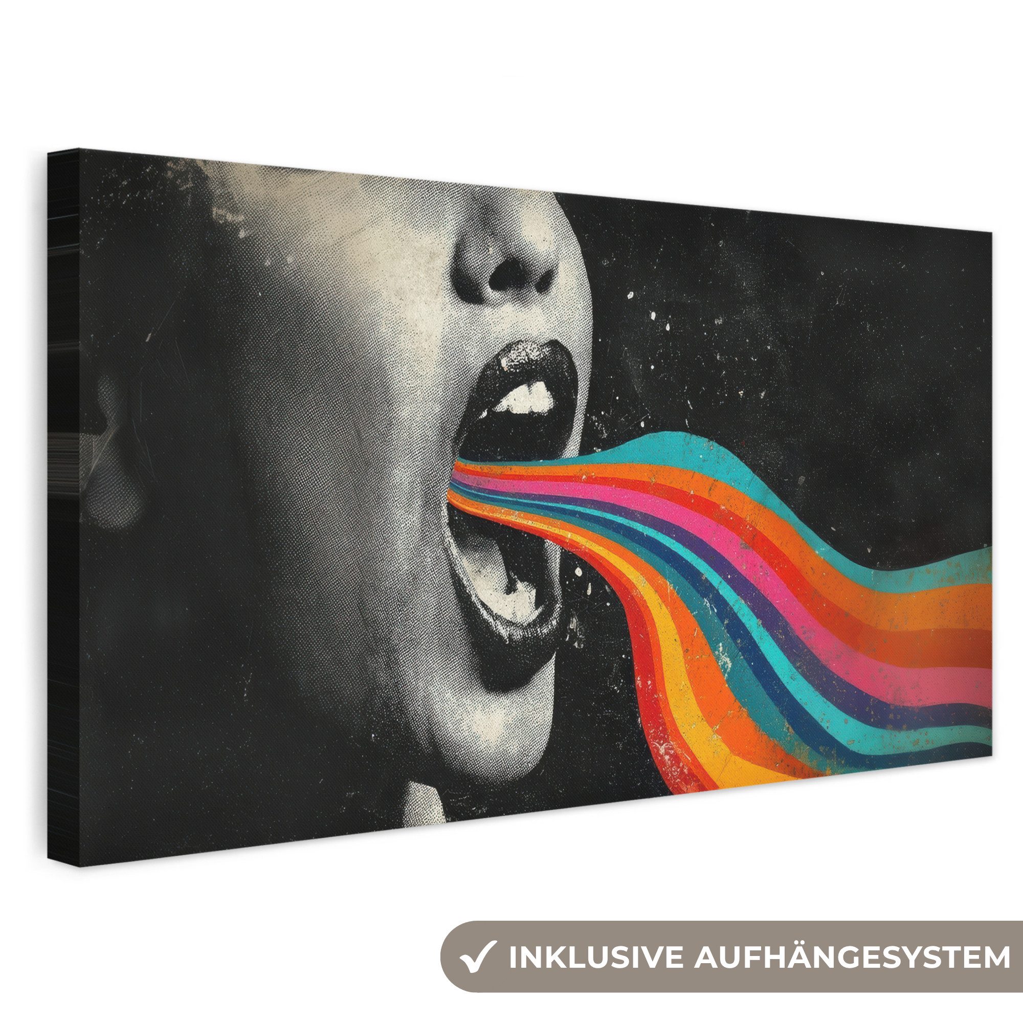 OneMillionCanvasses® Leinwandbild Panorama Mund - Wellen - Regenbogen, Fotodruck (1 St), Wandbild, Deko Schlafzimmer Wohnzimmer Flur 40x20 cm