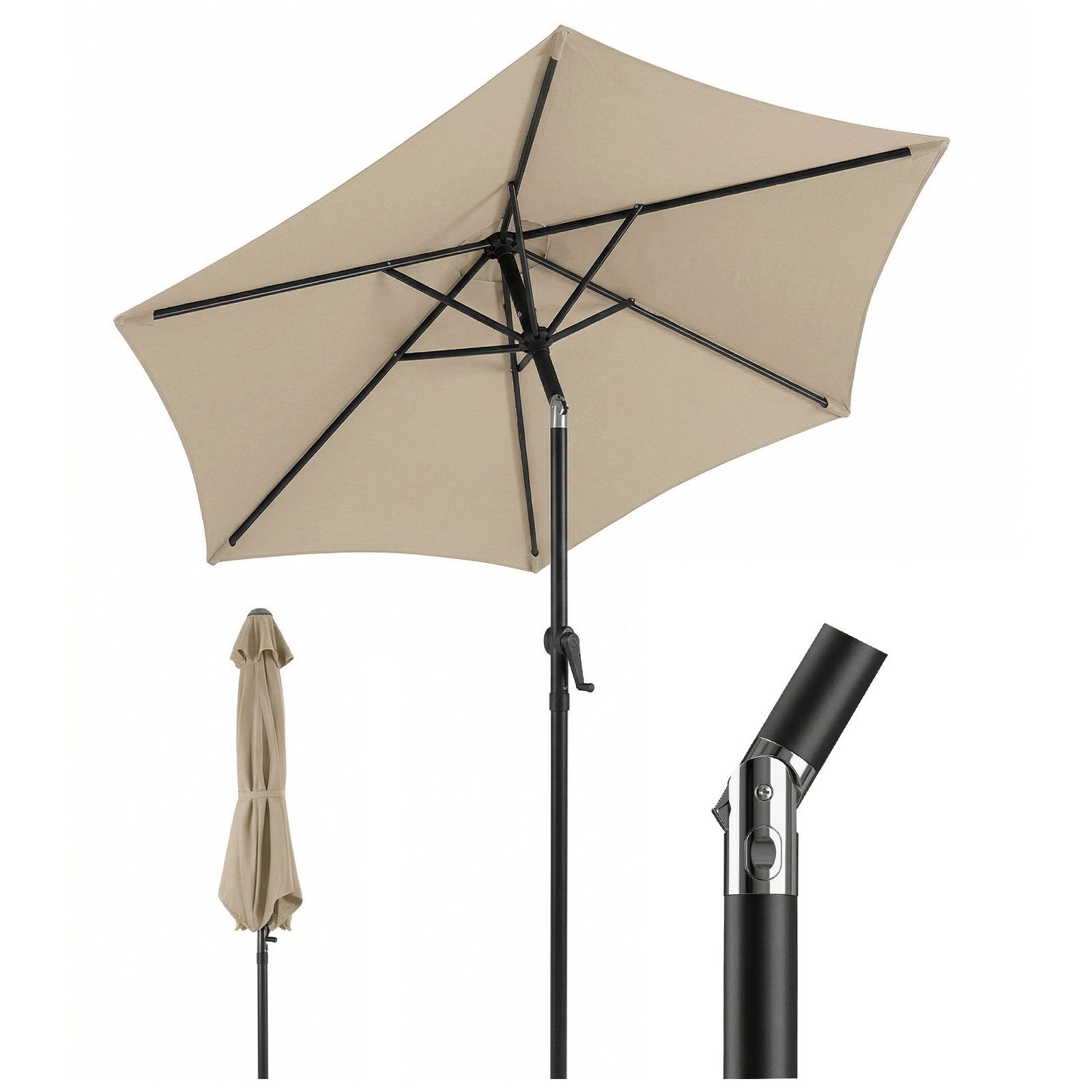 Sekey Sonnenschirm 200 cm Gartenschirm Rund Marktschirm Knickbar mit Kurbel, LxB: 200x200 cm, Windstabil & neigbar, ideal für Balkon, Garten & Terrasse, UV 50+