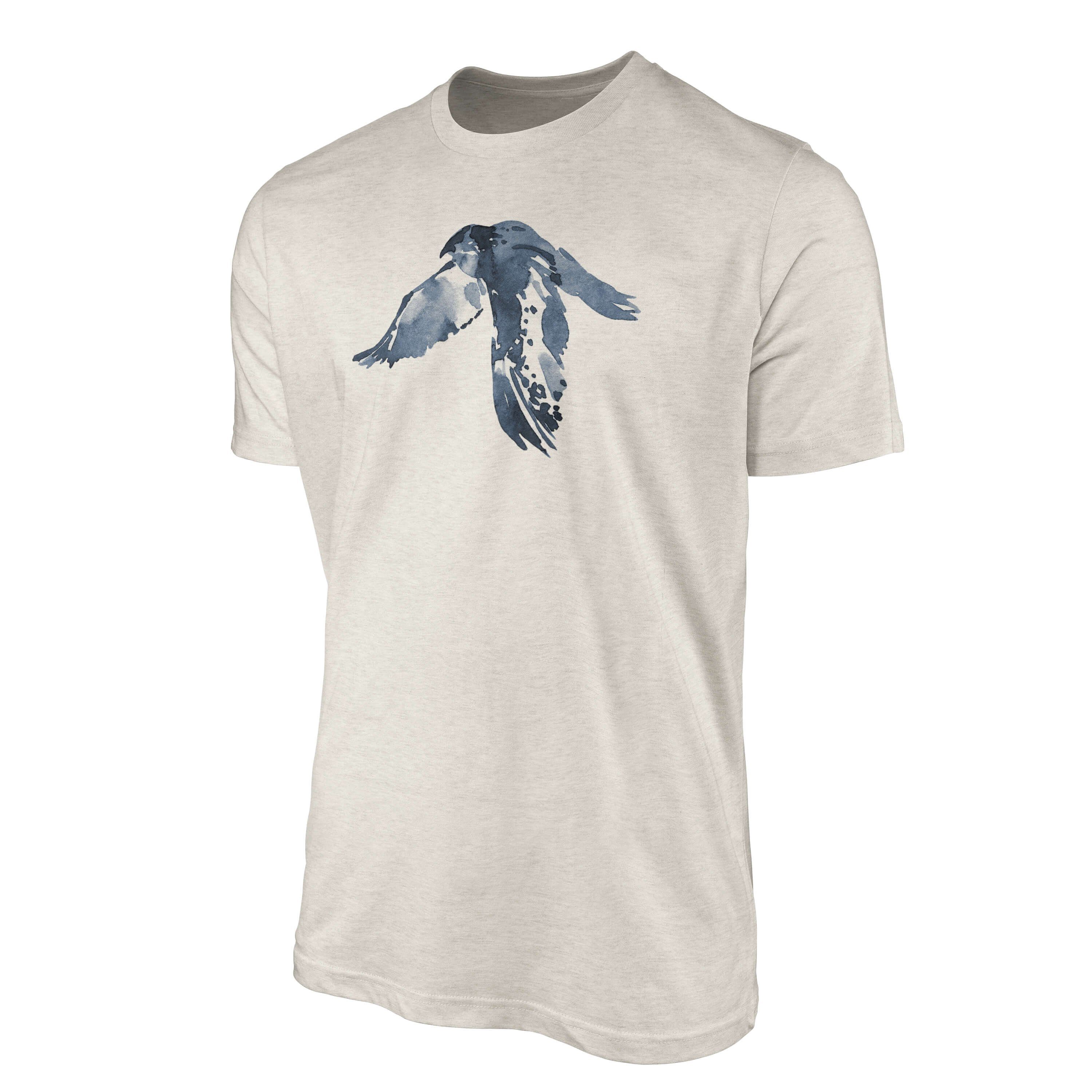 Sinus Art T-Shirt Motiv Bio-Baumwolle Nachhaltig Organic Shirt Farbe T-Shirt (1-tlg) Aquarell Vogel Ökomode Abstrakt Herren