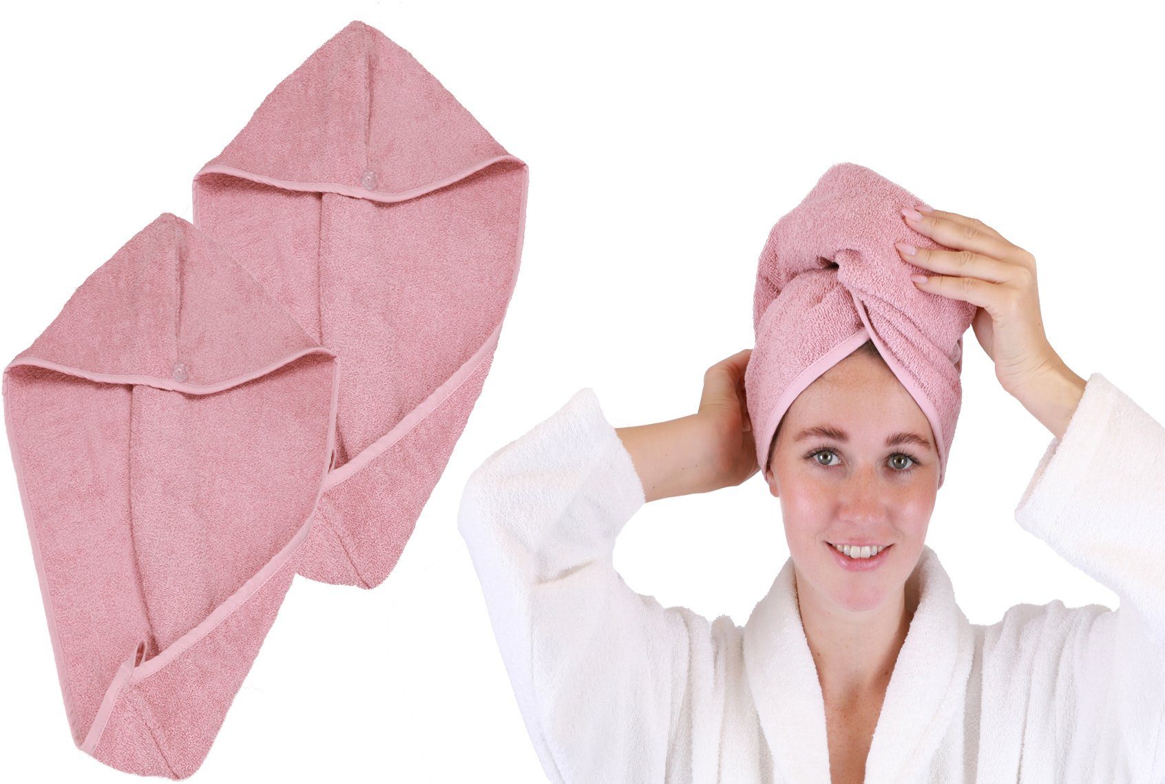 Betz Turban-Tuch 2er Pack mit Knopf BERLIN Kopfhandtuch Haarturban lotus