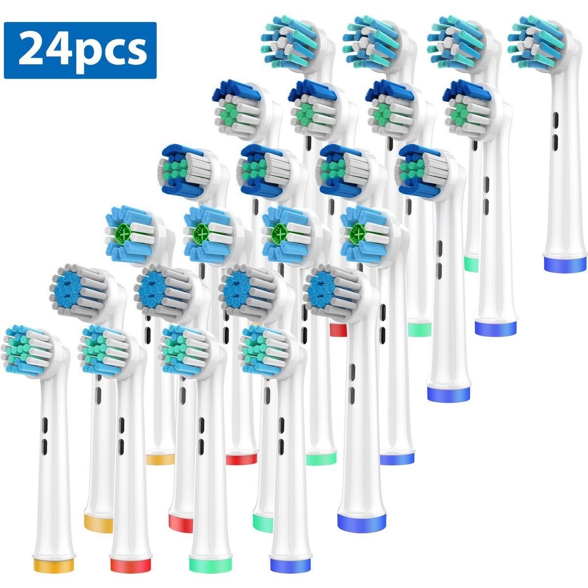 Kraftverdia Aufsteckbürste Aufsteckbürsten für Oral-B im 24er-Pack – Ersatzbürsten Set, 6 Sorten