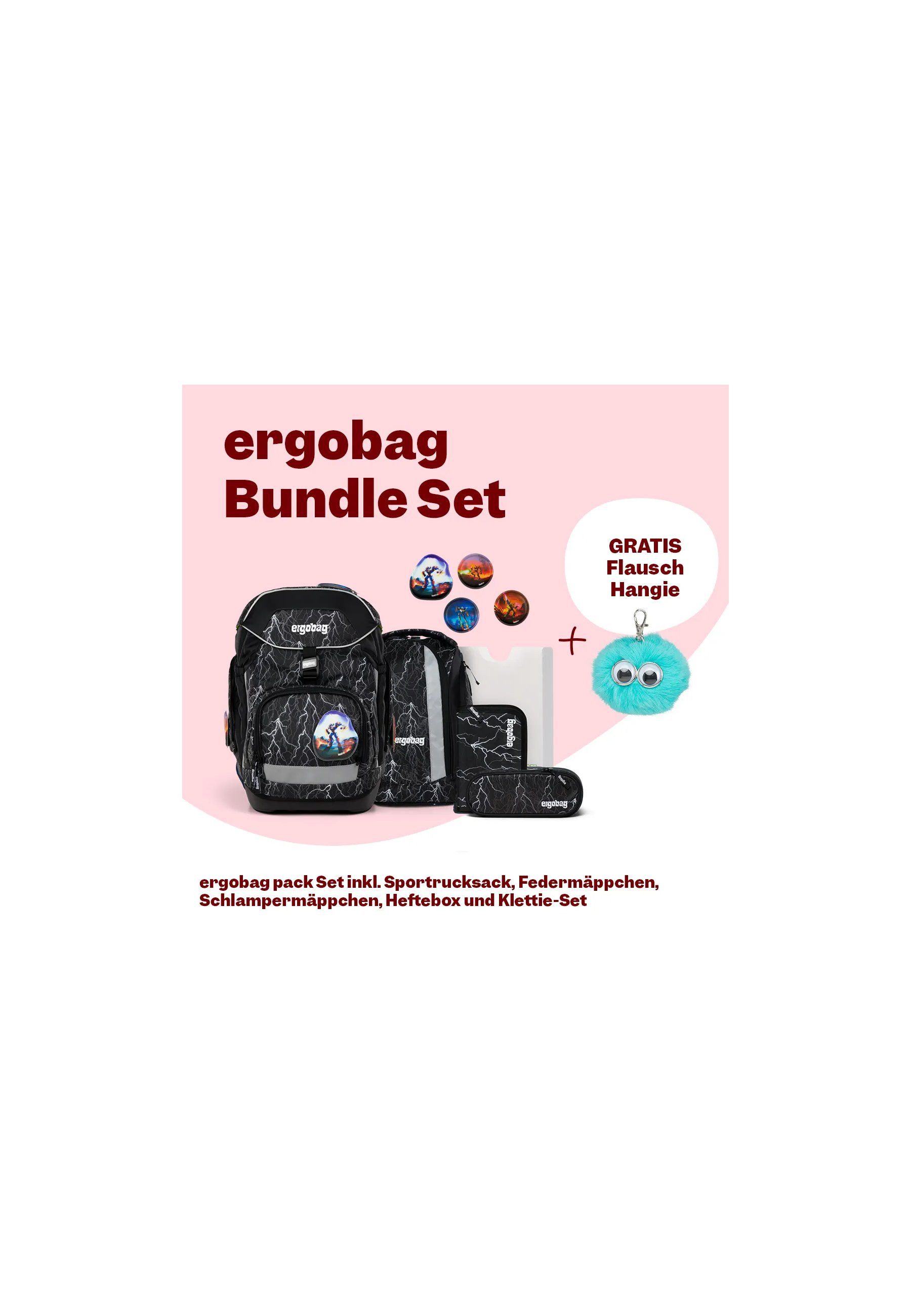 ergobag Schulranzen pack Set Bundle (7-tlg., 7-teiliges Set), größenverstellbares Rückensystem