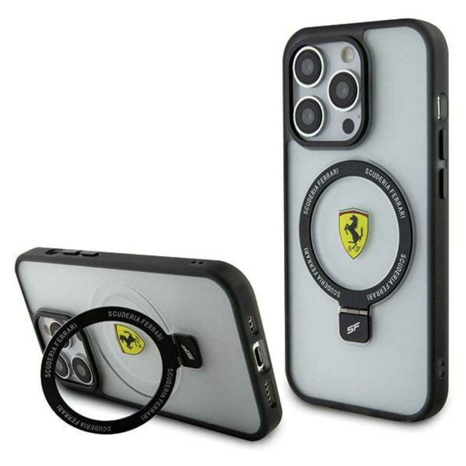 Ferrari Handyhülle iPhone 15 Pro Max aufstellbar Magsafe kompatibel Logo Matt dunkel 6,7 Zoll, Kantenschutz
