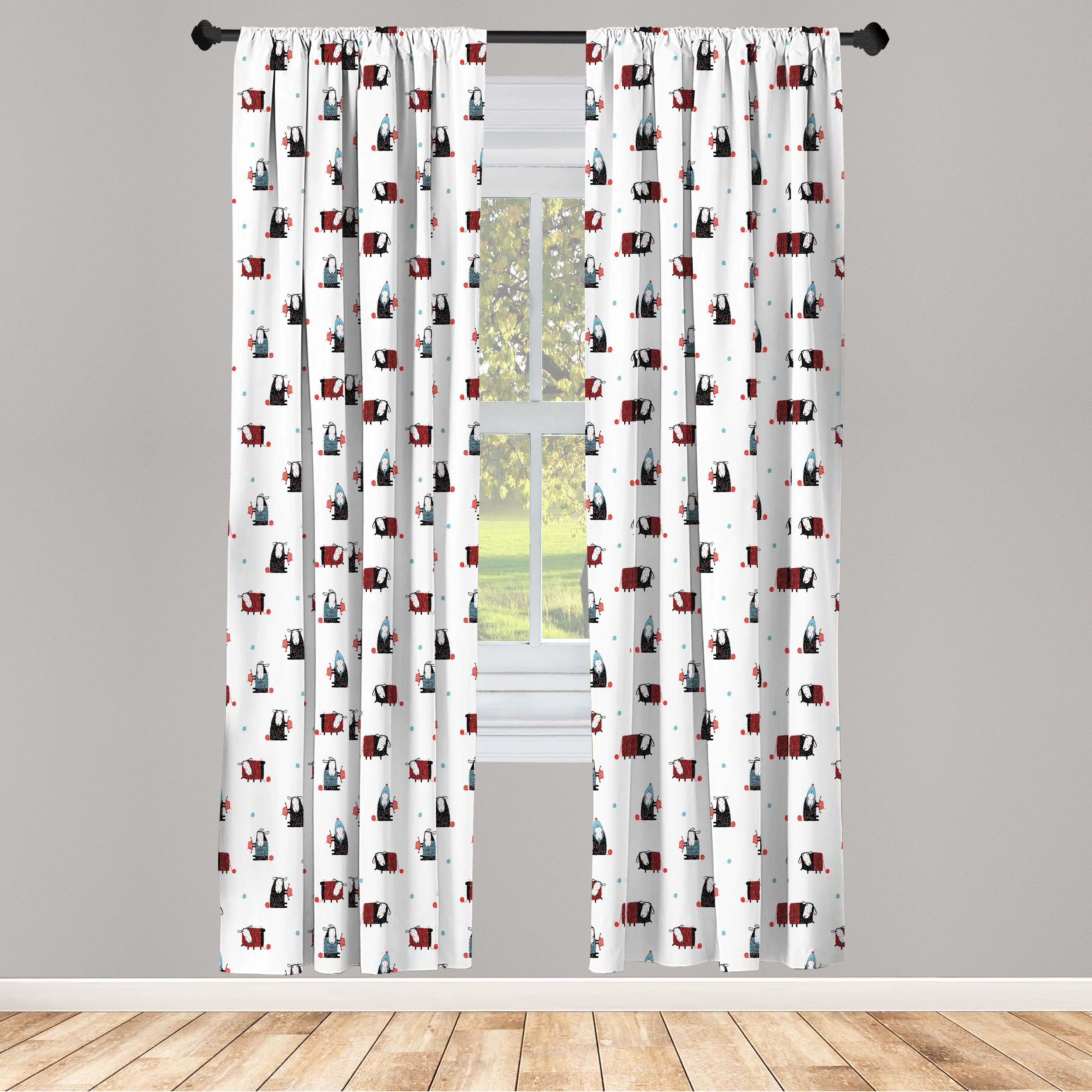 Gardine Vorhang für Wohnzimmer Schlafzimmer Dekor, Abakuhaus, Microfaser, Schaf Cartoon Pelztier Wolle