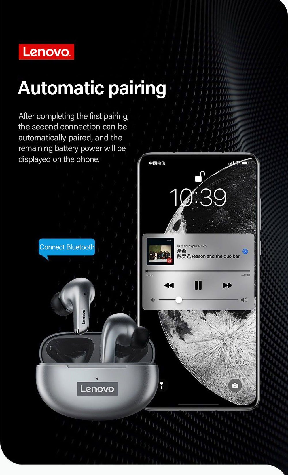 mAh Bluetooth-Kopfhörer mit Google Stereo Assistant, Grau) mit Touch-Steuerung Ohrhörer 250 (True - Siri, 5.0, Kopfhörer-Ladehülle kabellos, LP5 Lenovo Bluetooth Wireless,