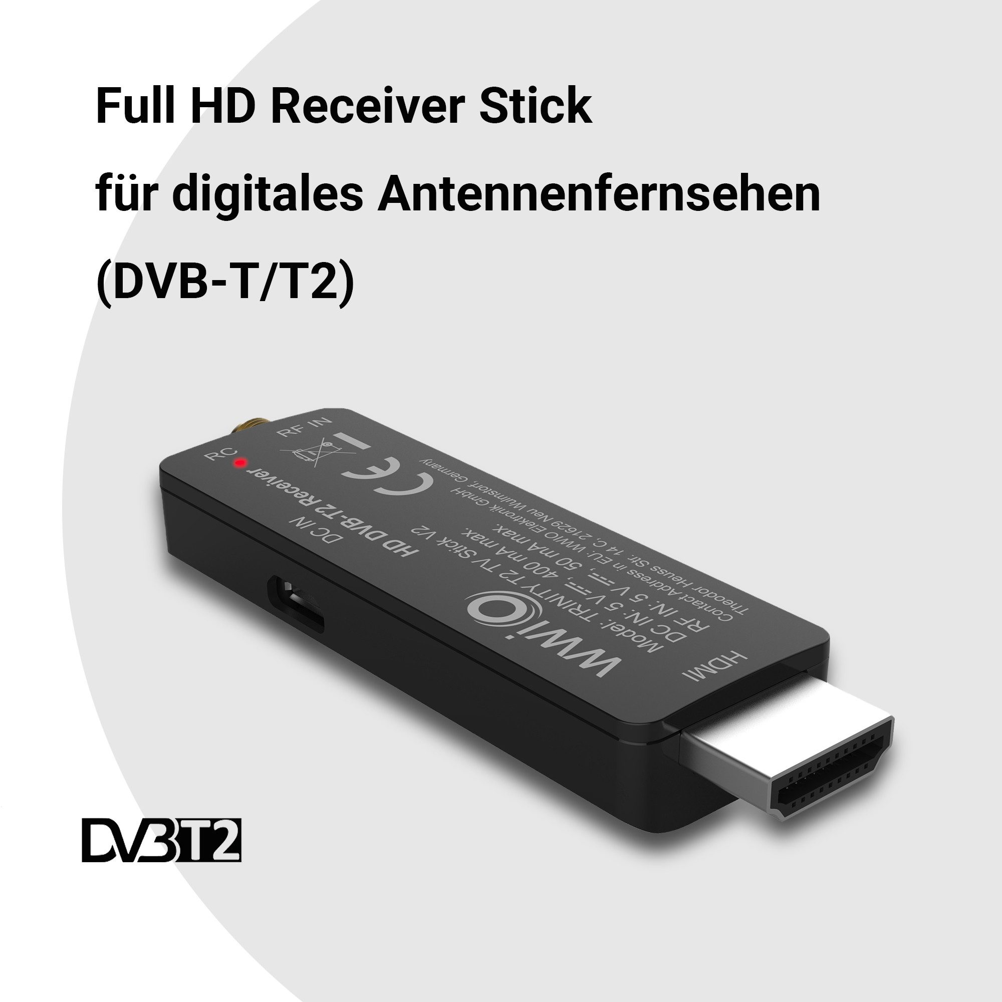 WWIO TRINITY T2 TV Stick mit 2 in 1 Fernbedienung & IR Fernbedienungsempf. DVB-T2 HD Receiver