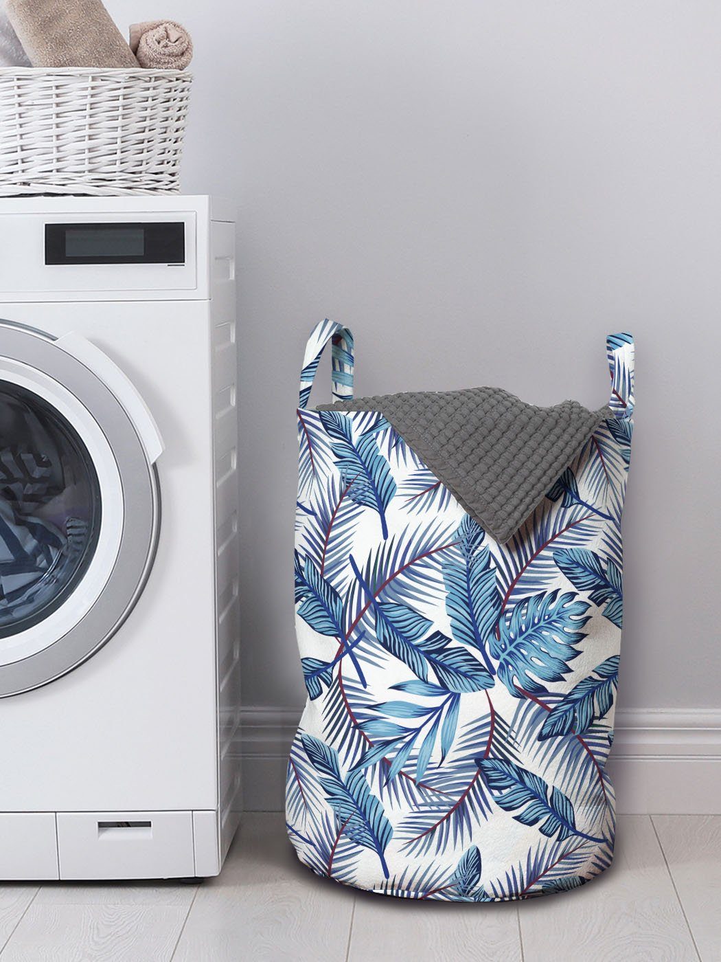 Wiederholte Waschsalons, Wäschesäckchen mit Wäschekorb für Abakuhaus Palmblätter Exotische Botanik Griffen Kordelzugverschluss