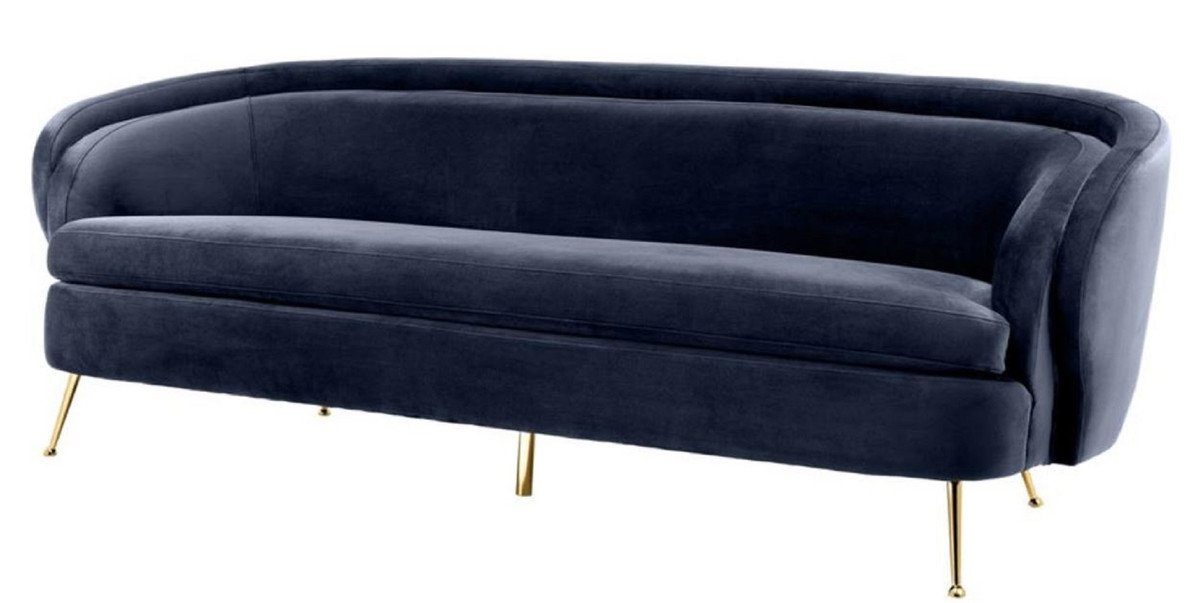 Casa Padrino Loungesofa Luxus Wohnzimmer Samtsofa Mitternachtsblau / Messingfarben 220 x 85 x H. 77 cm - Luxus Möbel