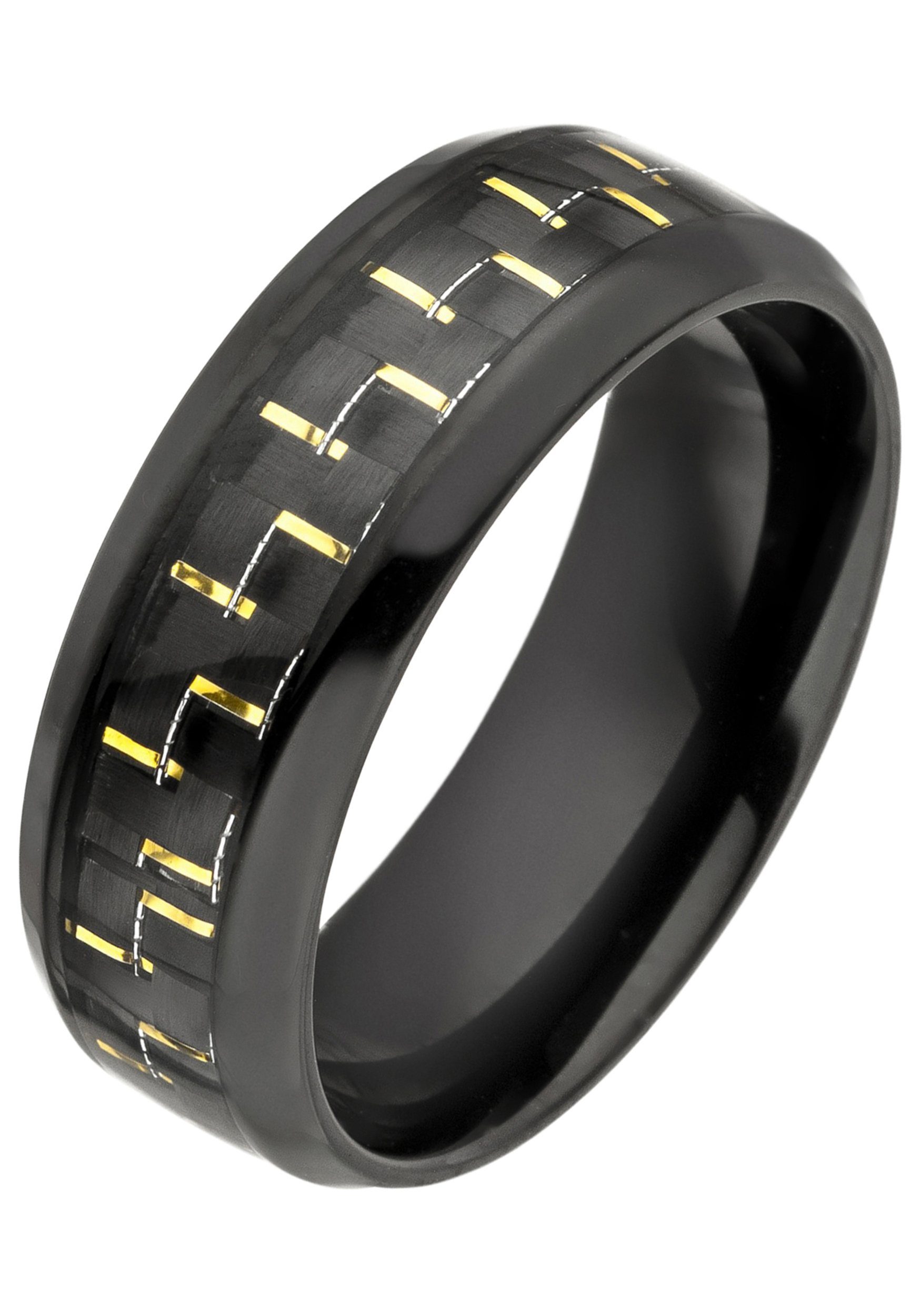 JOBO Fingerring, Edelstahl schwarz beschichtet mit Carbon-Einlage,  Juwelierqualität der Marke JOBO