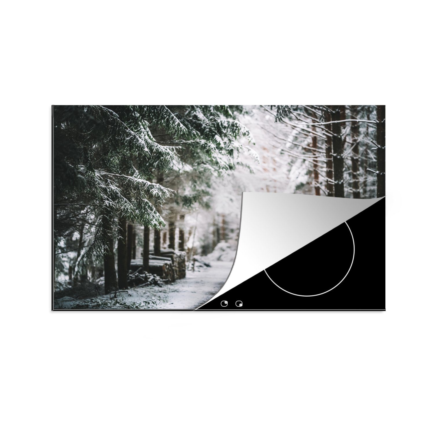 MuchoWow Herdblende-/Abdeckplatte Schnee - Bäume - Österreich, Vinyl, (1 tlg), 81x52 cm, Induktionskochfeld Schutz für die küche, Ceranfeldabdeckung