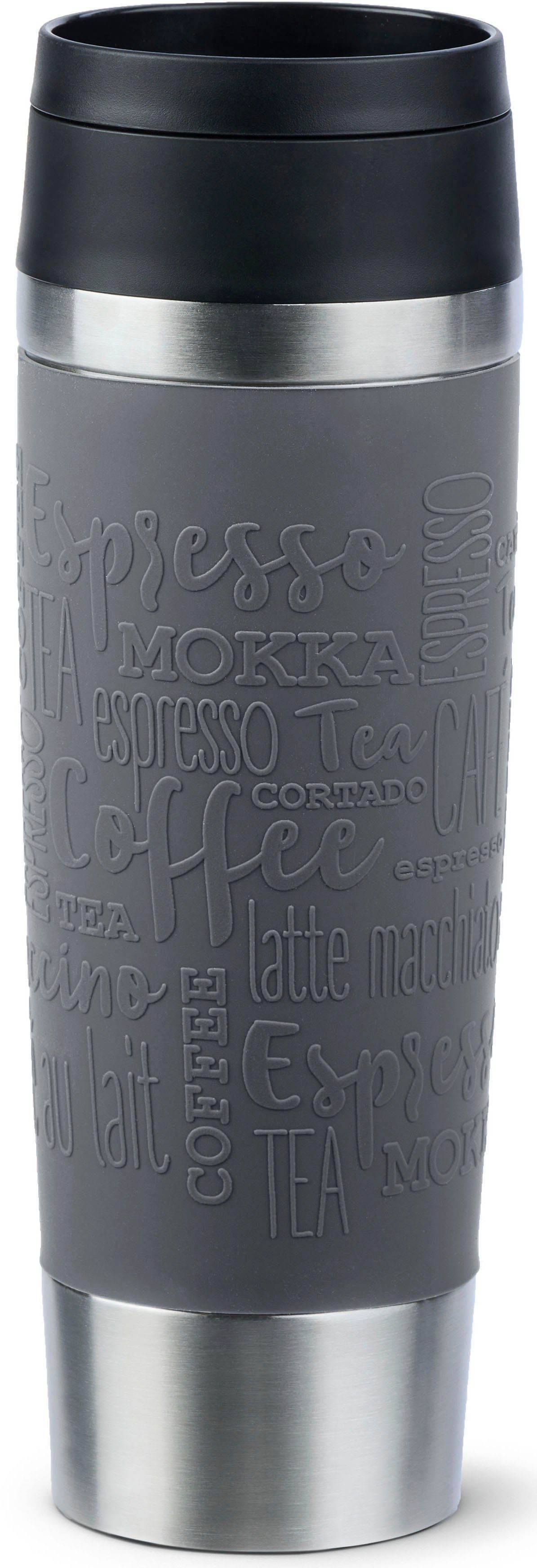 Emsa Thermobecher Travel Mug Classic, mit 360°-Trinköffnung, auslaufsicher, rutschfest, Edelstahl, Kunststoff, Silikon, 4h heiß, 8h kalt - 360 ml / 6h heiß, 12h kalt - 500 ml, 100% dicht