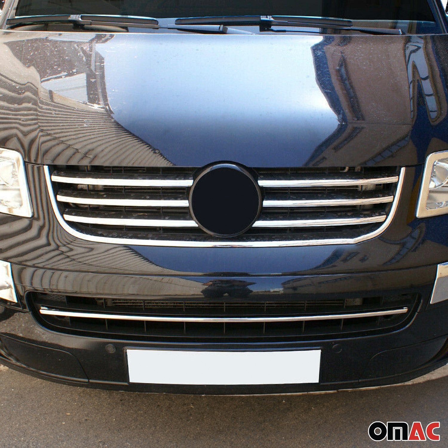 OMAC Zierleisten-Aufkleber Kühlergrill Leisten für VW Caravelle T5 Multivan 2003-2010 Chrom 6x, (6tlg), Langlebig,Einfache Reinigung,Einfache Installation,Rostbeständig