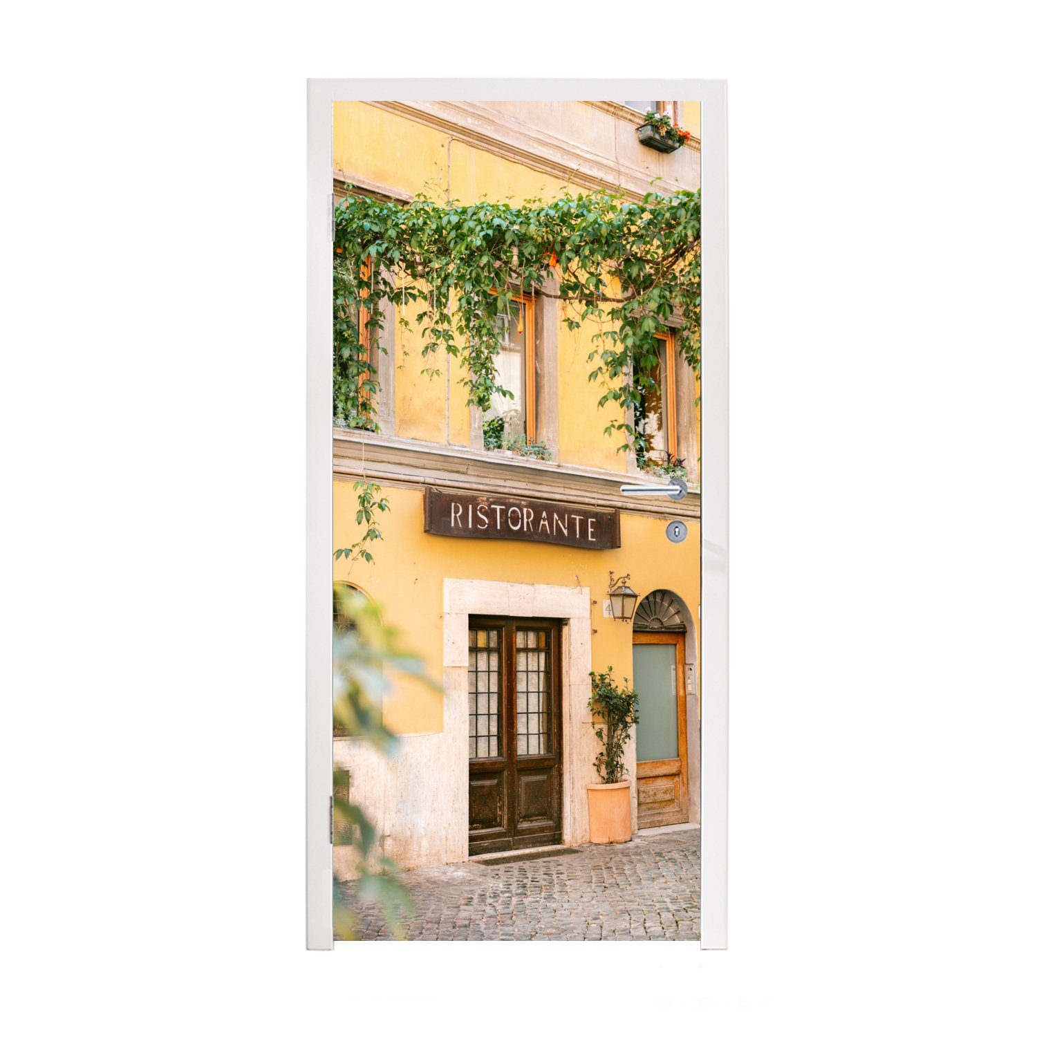 MuchoWow Türtapete Rom - Restaurant - Gelb - Pflanzen - Tür, Matt, bedruckt, (1 St), Fototapete für Tür, Türaufkleber, 75x205 cm