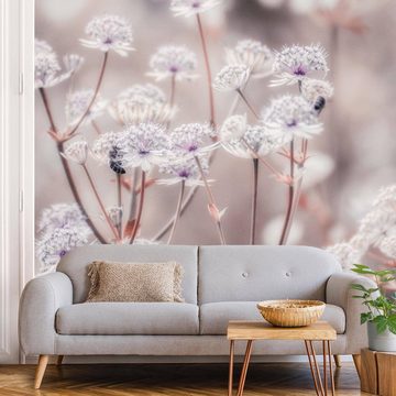 Bilderdepot24 Fototapete Blumen Wildblumen Blumentapete Floral Natur Modern Kunst Lila, Glatt, Matt, (Vliestapete inkl. Kleister oder selbstklebend), Wohnzimmer Schlafzimmer Küche Flur Motivtapete Vliestapete Wandtapete