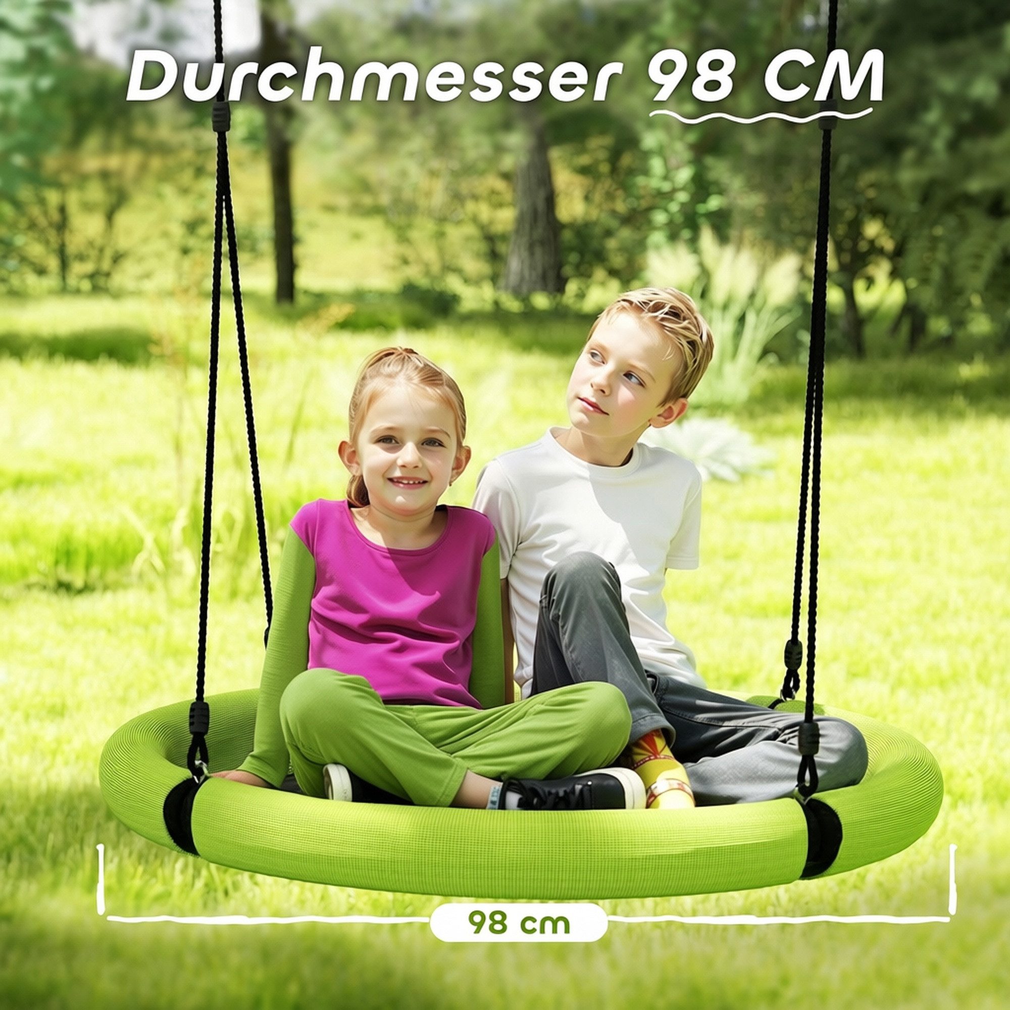 AIYAPLAY Einzelschaukel Nestschaukel Hängeschaukel Höhenverstellbare 150 kg belastbar, (Tellerschaukel, 1-tlg., Kinderschaukel), Gartenschaukel für 3-8 Jahre Ki – Bild 5 von 5