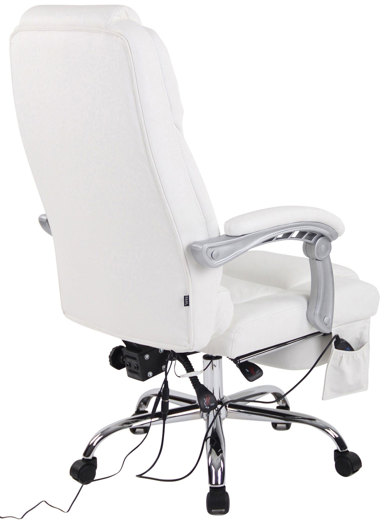 mit TPFLiving XXL), drehbar - Gestell: - chrom Pacira Bürostuhl Massagefunktion weiß höhenverstellbar Metall Echtleder (Schreibtischstuhl, Drehstuhl, Sitzfläche: Bürostuhl Chefsessel, und 360°