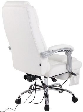 TPFLiving Bürostuhl Pacira mit Massagefunktion - höhenverstellbar und 360° drehbar (Schreibtischstuhl, Drehstuhl, Chefsessel, Bürostuhl XXL), Gestell: Metall chrom - Sitzfläche: Echtleder weiß