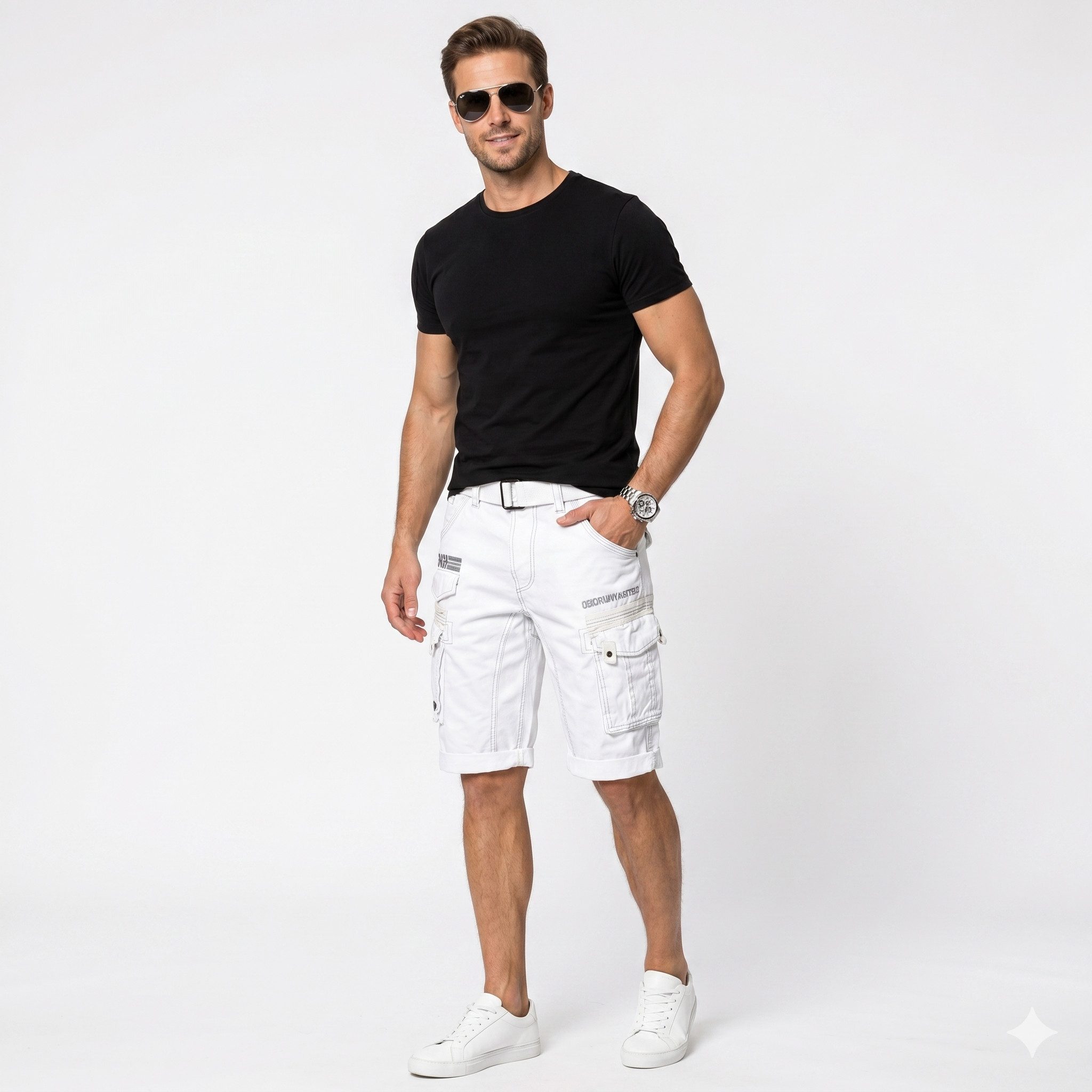 Geographical Norway Cargoshorts kurze Hose aus Baumwolle, Sommer-Bermuda (1-tlg) Herrenshorts mit Gürtel Größe S bis 5XL