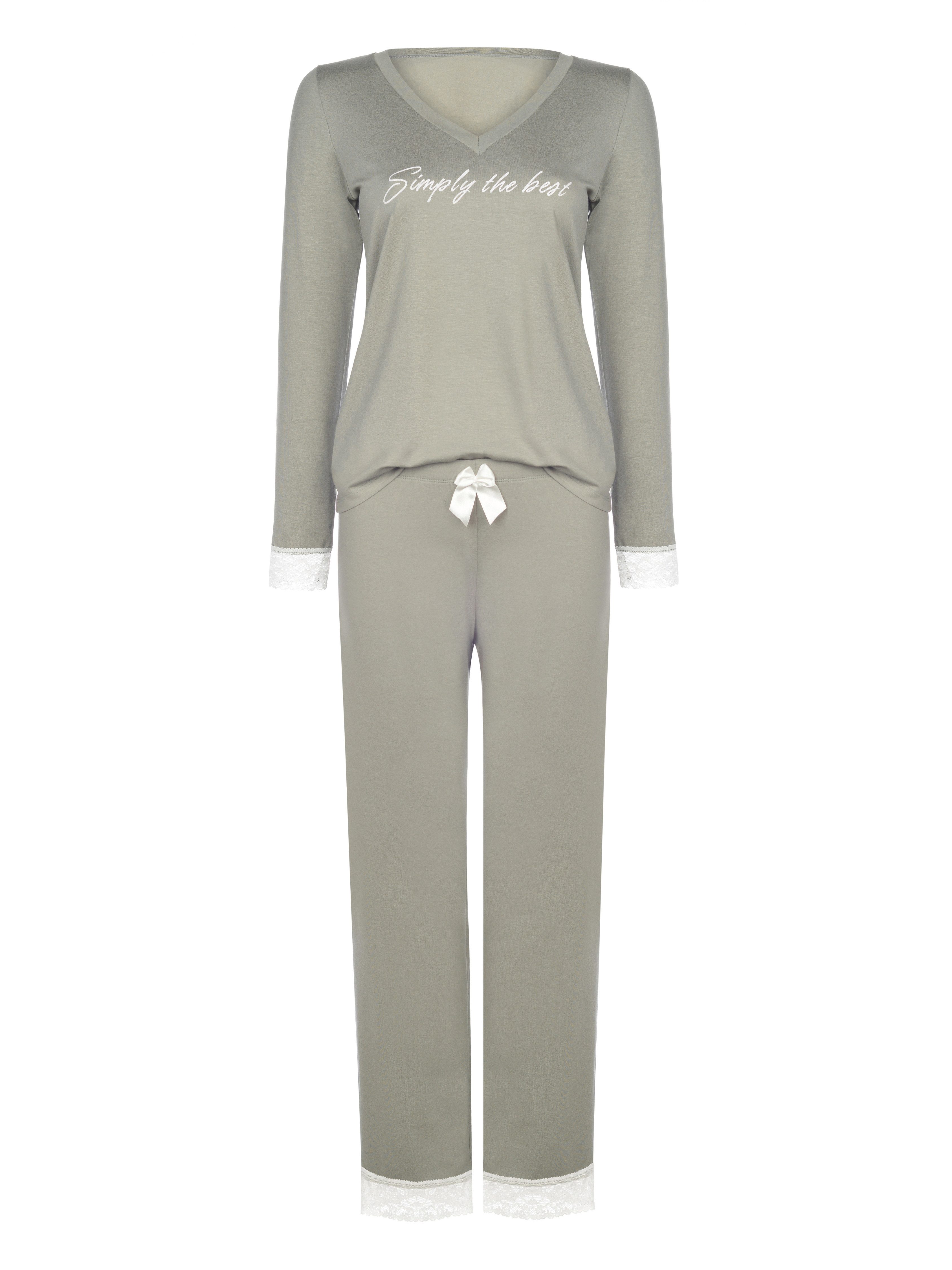 Donna Pyjama langarm Schlafanzug mit Spitze (langarm Shirt & lange Hose, 2 günstig online kaufen