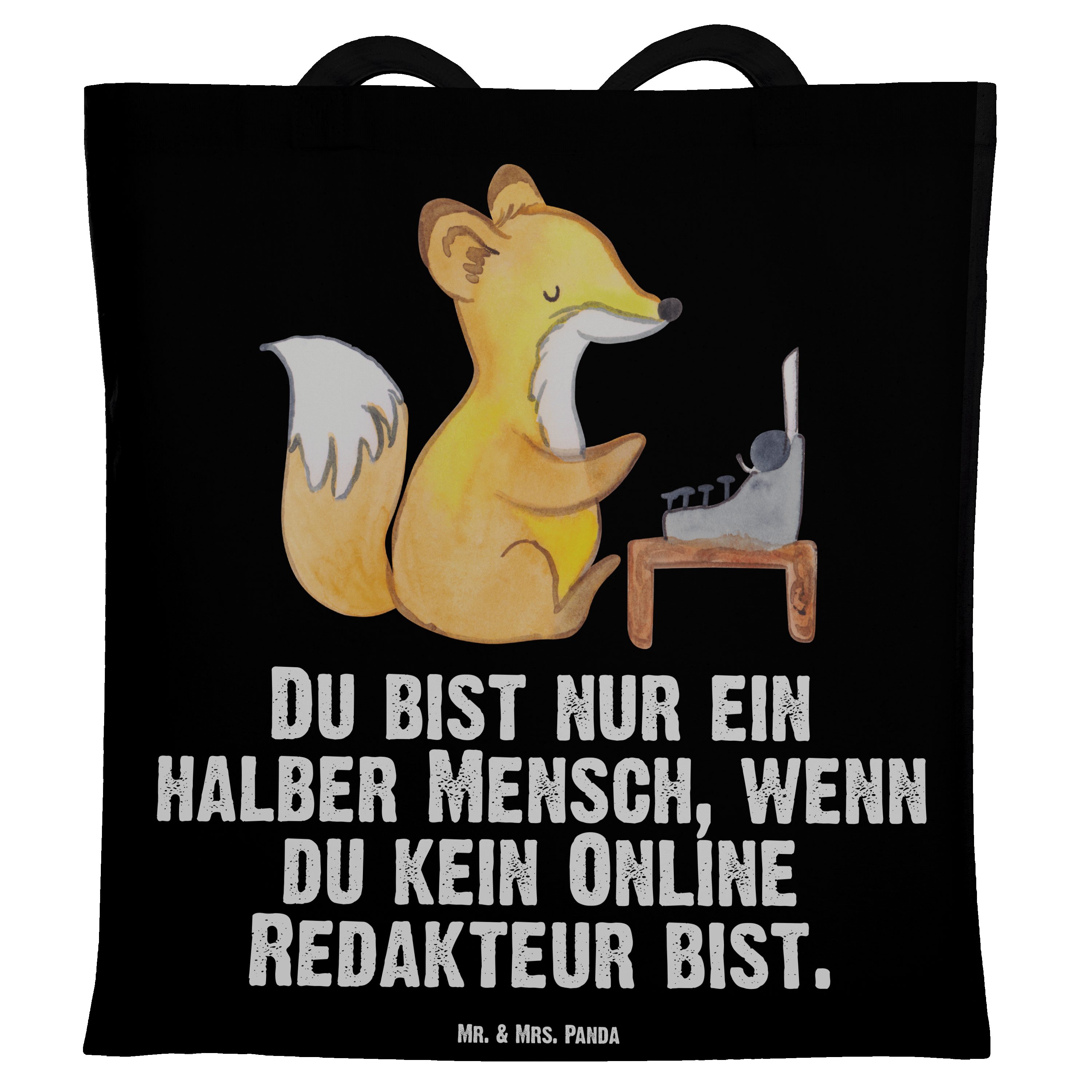 Mr. & Mrs. Panda Tragetasche Online Redakteur mit Herz - Schwarz - Geschenk, Beutel, Einkaufstasch (1-tlg)