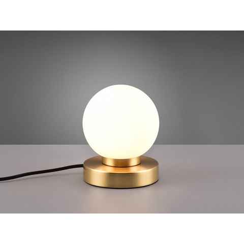 meineWunschleuchte LED Nachttischlampe, Dimmfunktion, LED wechselbar, Warmweiß, kleine Bauhaus Lampe touch dimmbar Glas-kugel Lampenschirm Weiß Ø 12cm