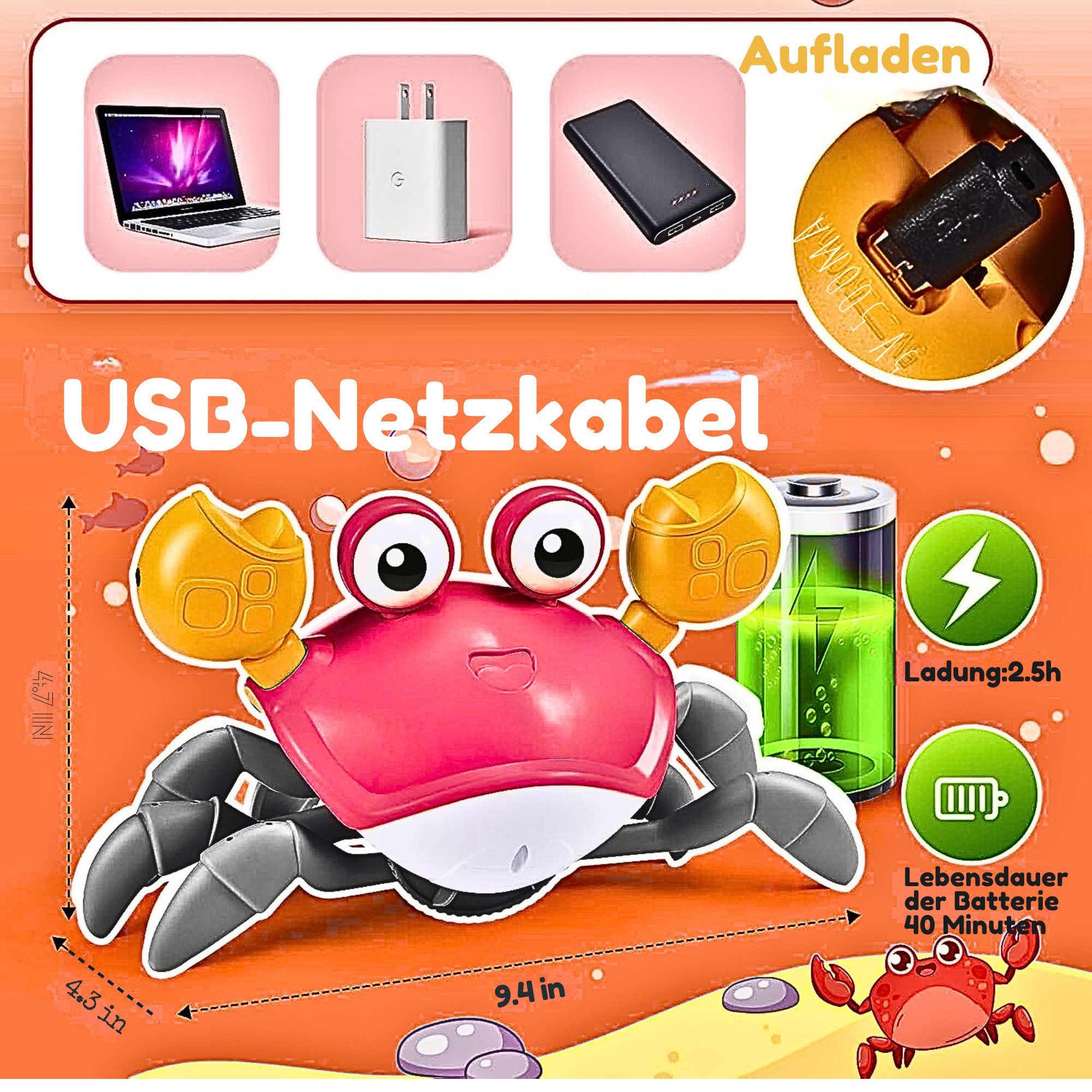 Vivitar Lernspielzeug Krabbe Baby Spielzeug, Kinderspielzeug Junge Mädchen (Lern- und Lehrspielzeug für Kinder, das Baby zum Krabbeln anregt, Baby Geschenk Junge Mädchen, bestes Geschenk für Baby), LED Lichtern, Musik, biegsamen Klauen, Hindernissen ausweichendem Sinn