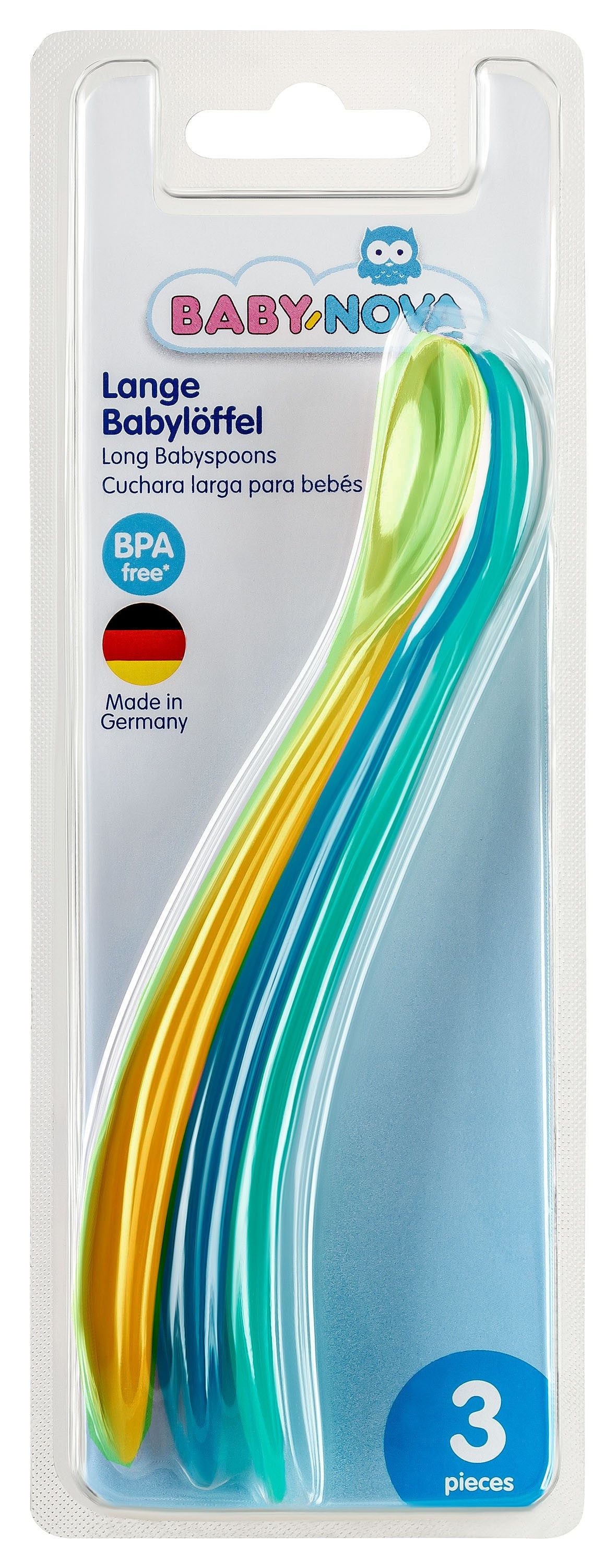 Babynova Kunststofflöffel Lange Baby Fütterlöffel (3 Stück), Extra Lang für Babygläschen