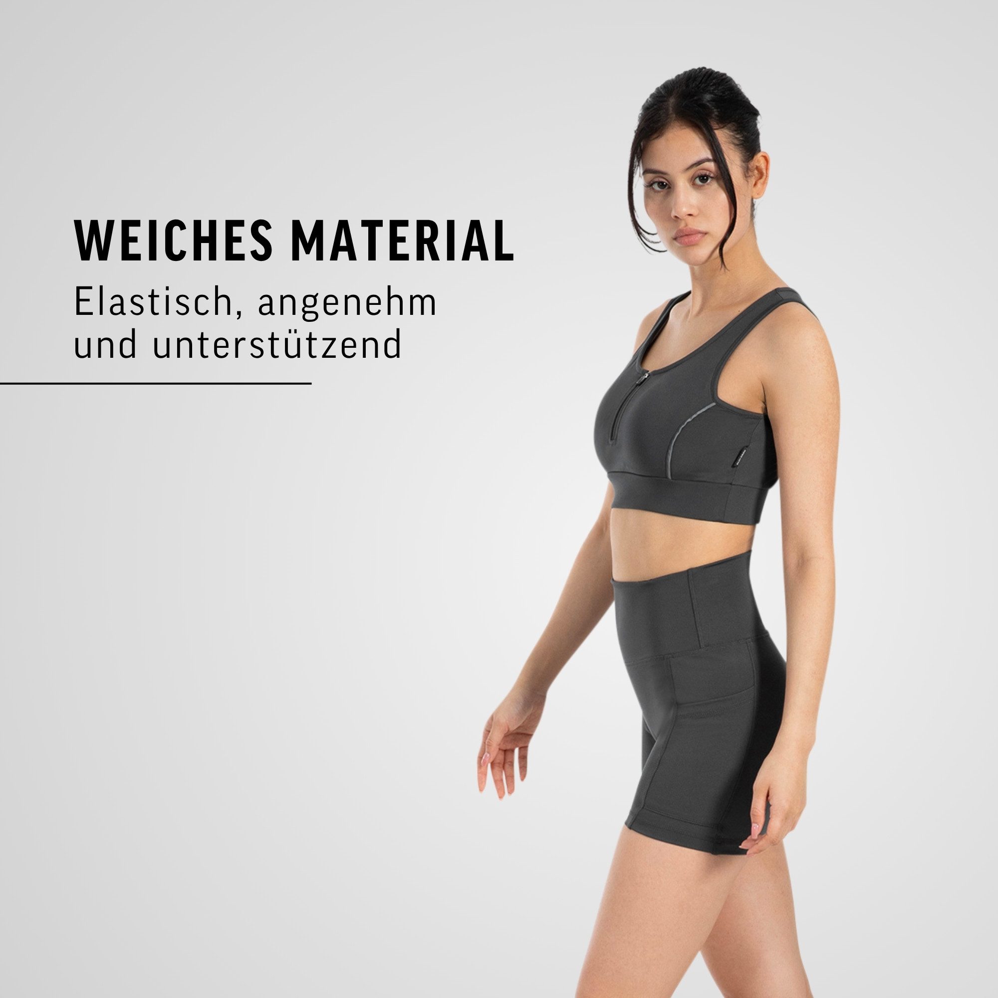 Smilodox Sport-BH Kathi, Bra mit Zip-Front, integriertem Cup & reflektierendem Piping elastisches Material & breiter Unterbrustbund Top, Workout Training
