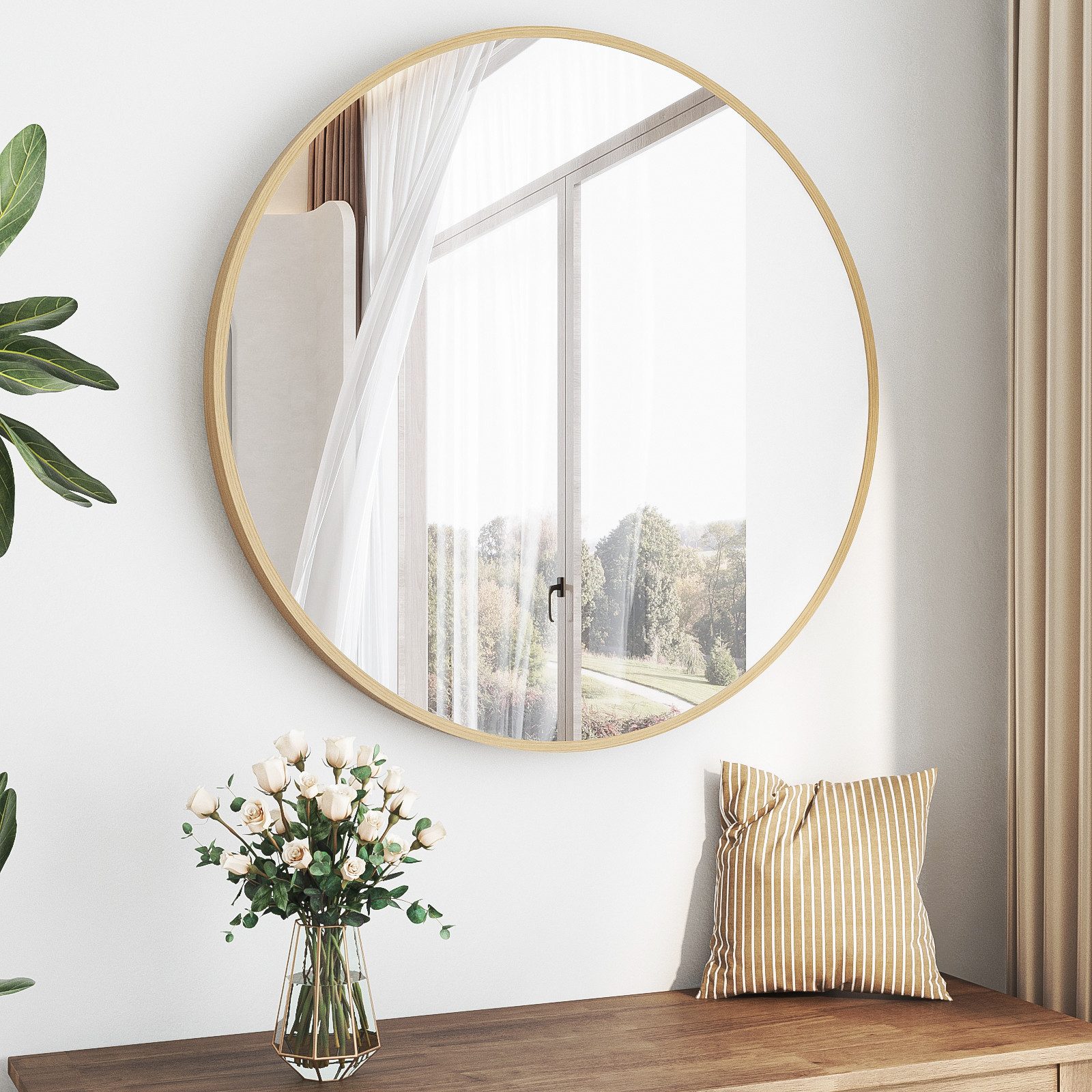 Hopibath Dekospiegel Flur Holzfarben Flurspiegel modern mit Metall Alurahme günstig online kaufen