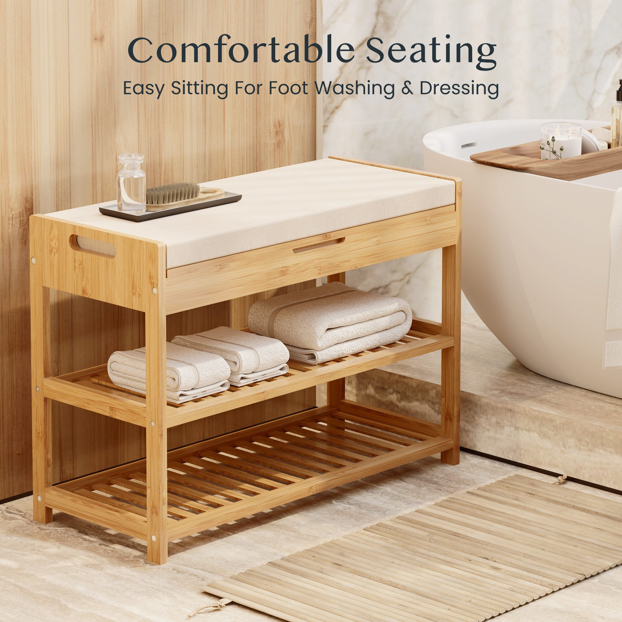 FLEXISPOT Schuhbank FLEXISPOT Schuhbank aus Bambus mit 200 kg Tragkraft (Schuhregal mit 2 Ebenen, Schuhhocker mit Sitzfläche & Ablage, platzsparend für Eingangsbereich), stabil & langlebig