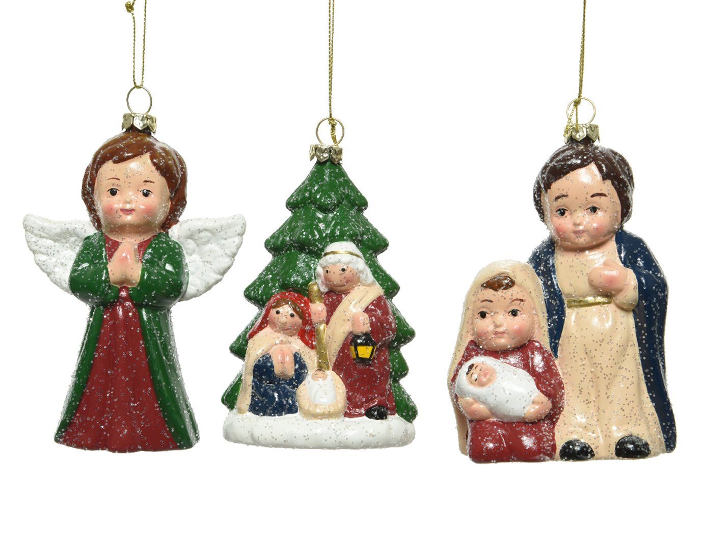 Decoris season decorations Christbaumschmuck, Christbaumschmuck Kunststoff Weihnachtskrippe 12cm bunt - 3er Set