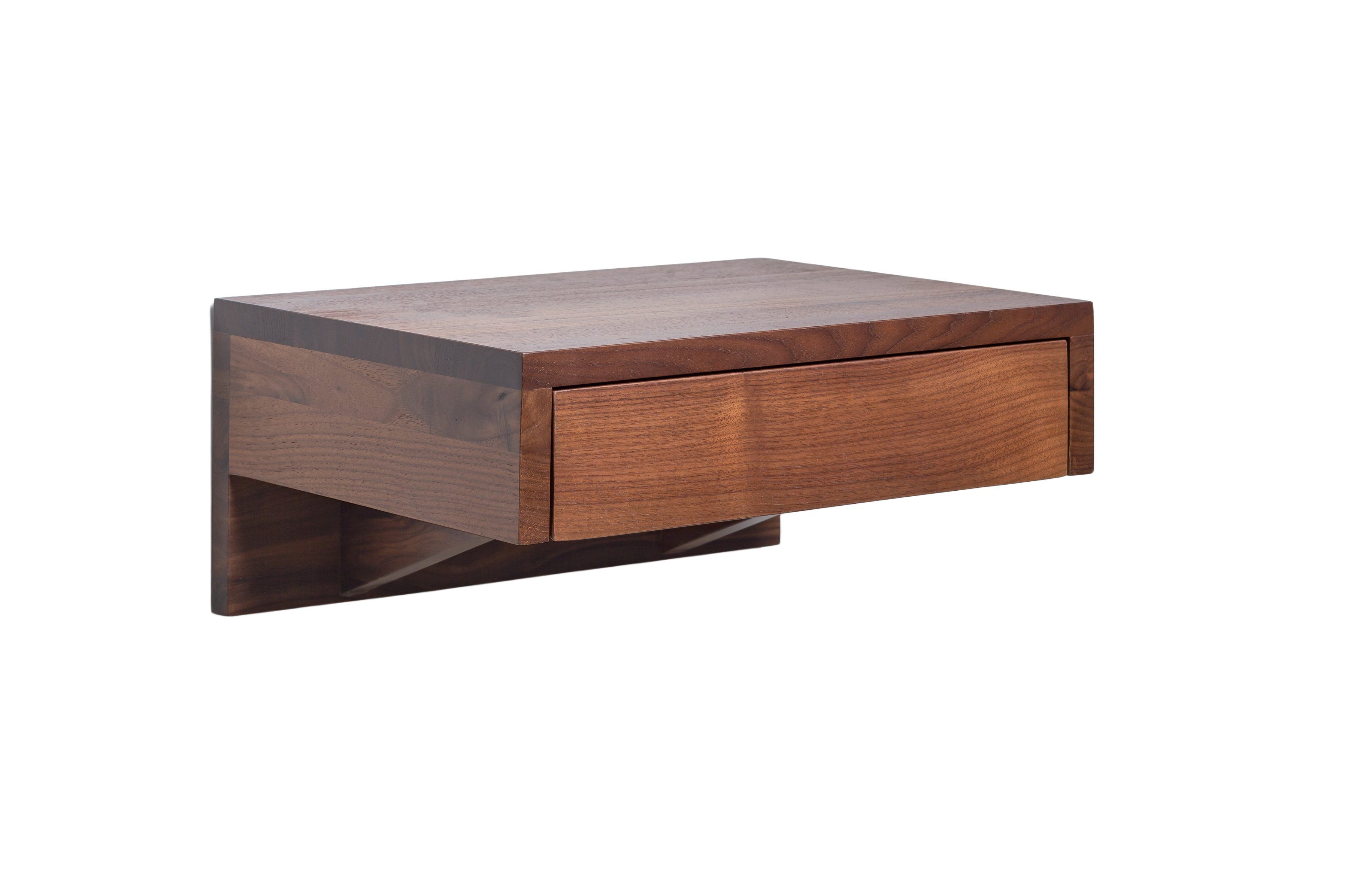 Woodek Design Nachttisch BO, Ablagetisch aus 100 % massivem Nussbaum, matt lackiert (H 18 x B 40 x T 30 cm, 1-St., hängende und moderne Nachttischkonsole), funktionales Wandregal mit Schublade