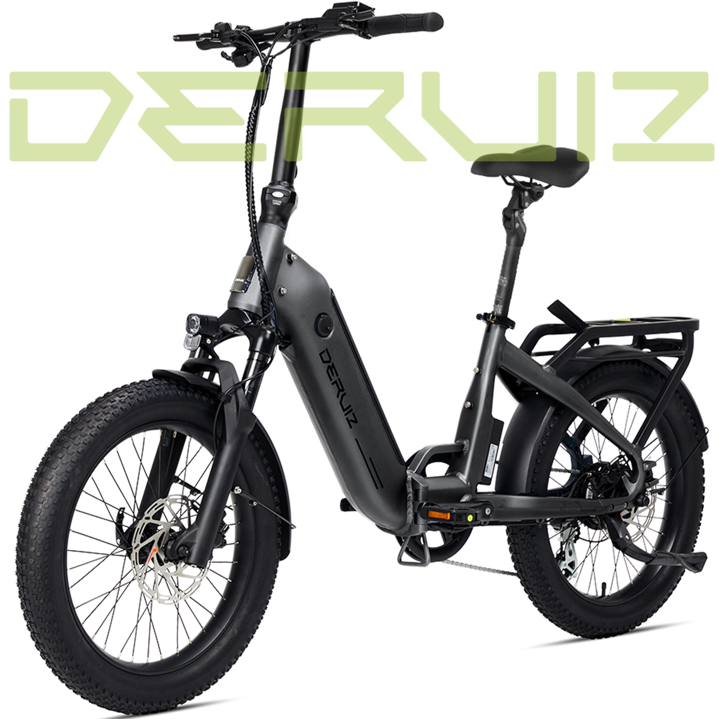 DERUIZ E-Bike Faltrad 20 Zoll, max. 140km, Federsattelstütze, mit Bluetooth, 5 Stufen, 8 Gang SHIMANO SHIMANO ALTUS 11-32T Schaltwerk, Kettenschaltung, Heckmotor, 500 Wh, (mit Akku-Ladegerät, mit Werkzeug), RH:36cm, Bremslicht, Gepäckträger (max.50kg), hydraulische Bremsen