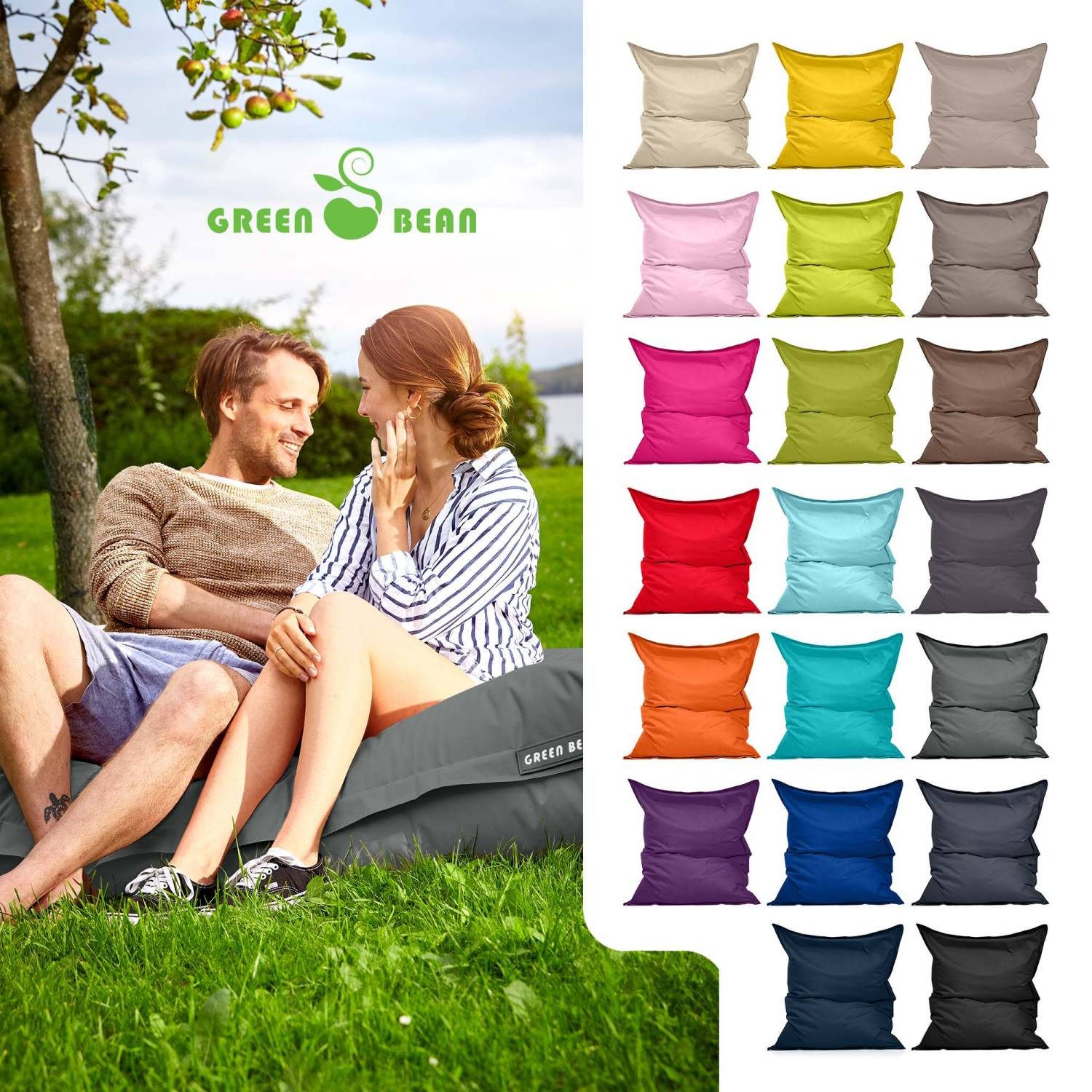 Green Bean Sitzsack XXL Outdoor Sitzsack Square 140x180cm (XXL Riesensitzsack 140x180cm 380 Liter Kinder & Erwachsene Bean Bag EPS Perlen Füllung, Groß Draußen Outdoor Liegekissen), Waschbar Wetterfest Lounge Sitzkissen Bodenkissen