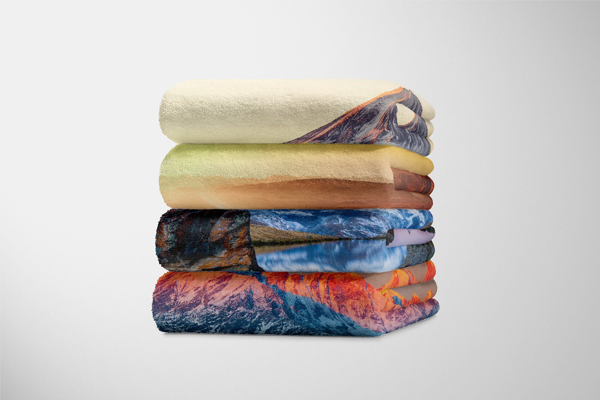 Sinus Art Handtücher Baumwolle-Polyester-Mix Fotomotiv Bergsee Friedlich, Kuscheldecke Strandhandtuch Berggipfel Handtuch Saunatuch mit (1-St), Handtuch