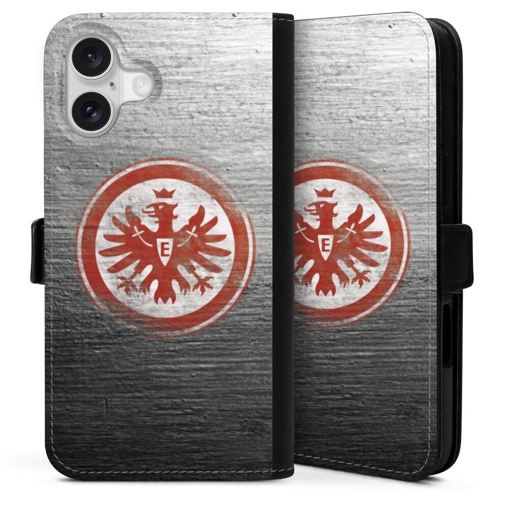 DeinDesign Handyhülle Eintracht Frankfurt SGE Logo Eintracht Logo Scratched, Apple iPhone 16 Plus Hülle Handy Flip Case Wallet Cover