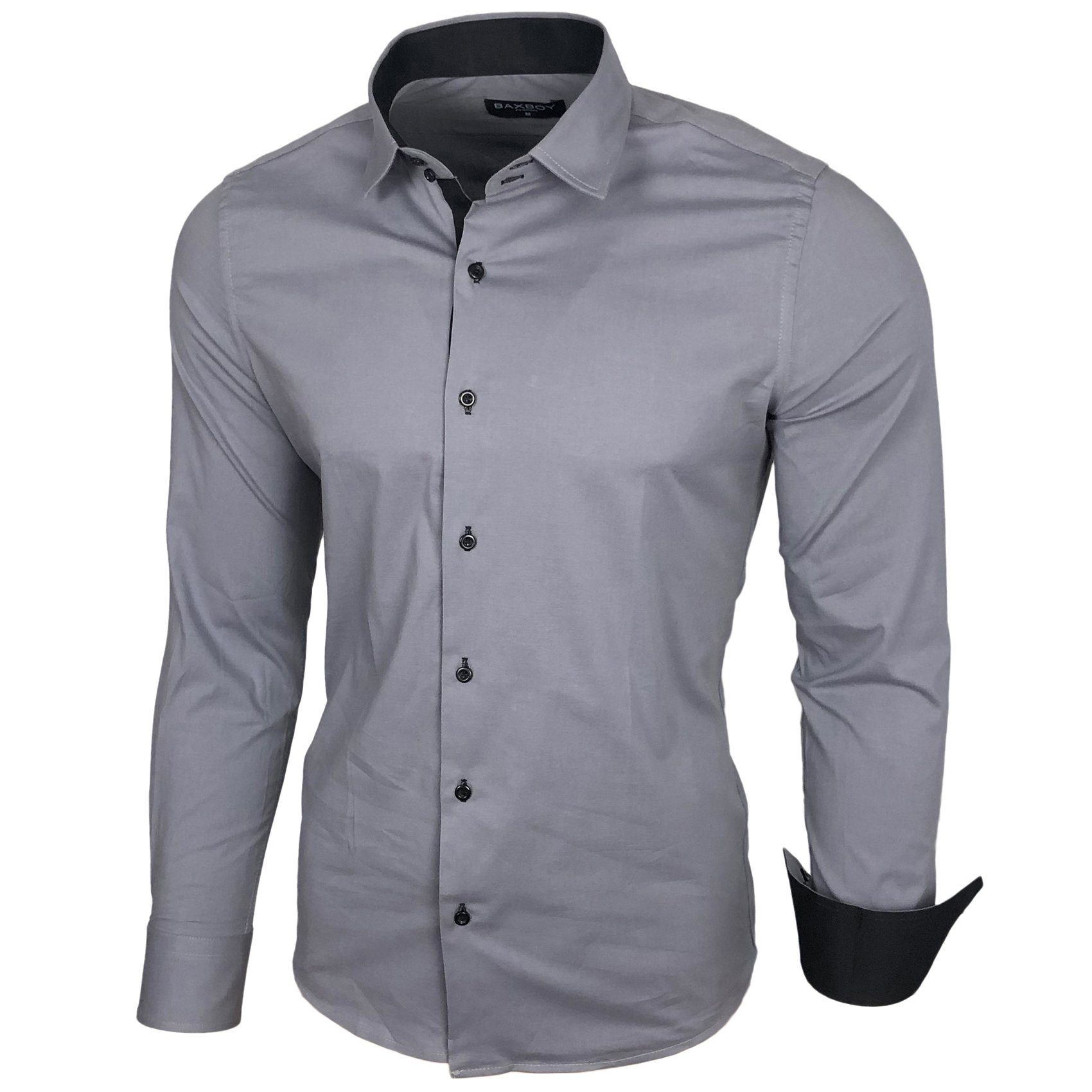 Baxboy Langarmhemd Baxboy Herren Kontrast Hemden Business Freizeit modernes Hemd B-500