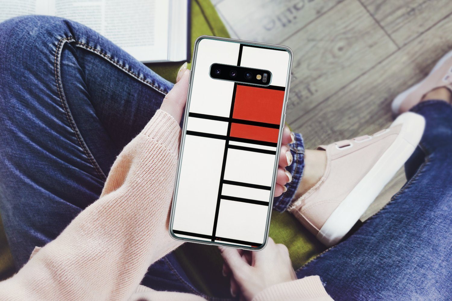 MuchoWow Handyhülle für Samsung Galaxy S10 Komposition mit Rot und Weiß - Piet Mondrian, Phone Case, Silikon, Schutzhülle Dünn