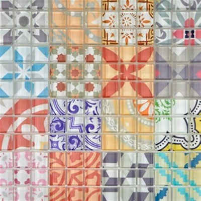 Mosani Mosaikfliesen Glasmosaik Retro Vintage Ornament Mosaikfliesen mehrfarben