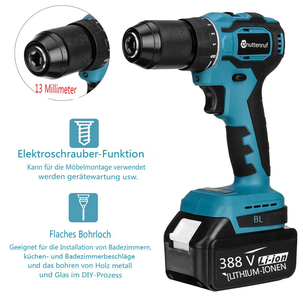 AUDEW Akku-Bohrschrauber 4 in1 Professional Elektrowerkzeug-Set inkl. Bohrhammer, (125mm Winkelschleifer, Akku-Bohrmaschine, Schraubenschlüssel), mit 2 Akkus Set